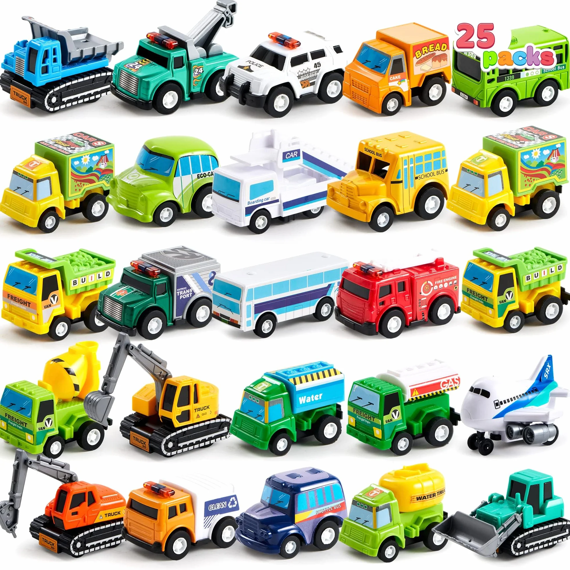 JOYIN Ensemble de 25 Véhicules Jouets Voitures et Camions Moulés sous Pression pour Enfants
