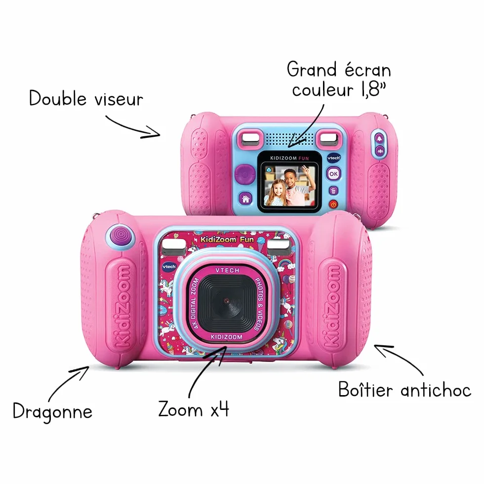 VTech KidiZoom Fun Rose Appareil Photo Numérique Enfant 9 en 1 Photos Vidéos Écran Couleur Cadeau 3-10 Ans