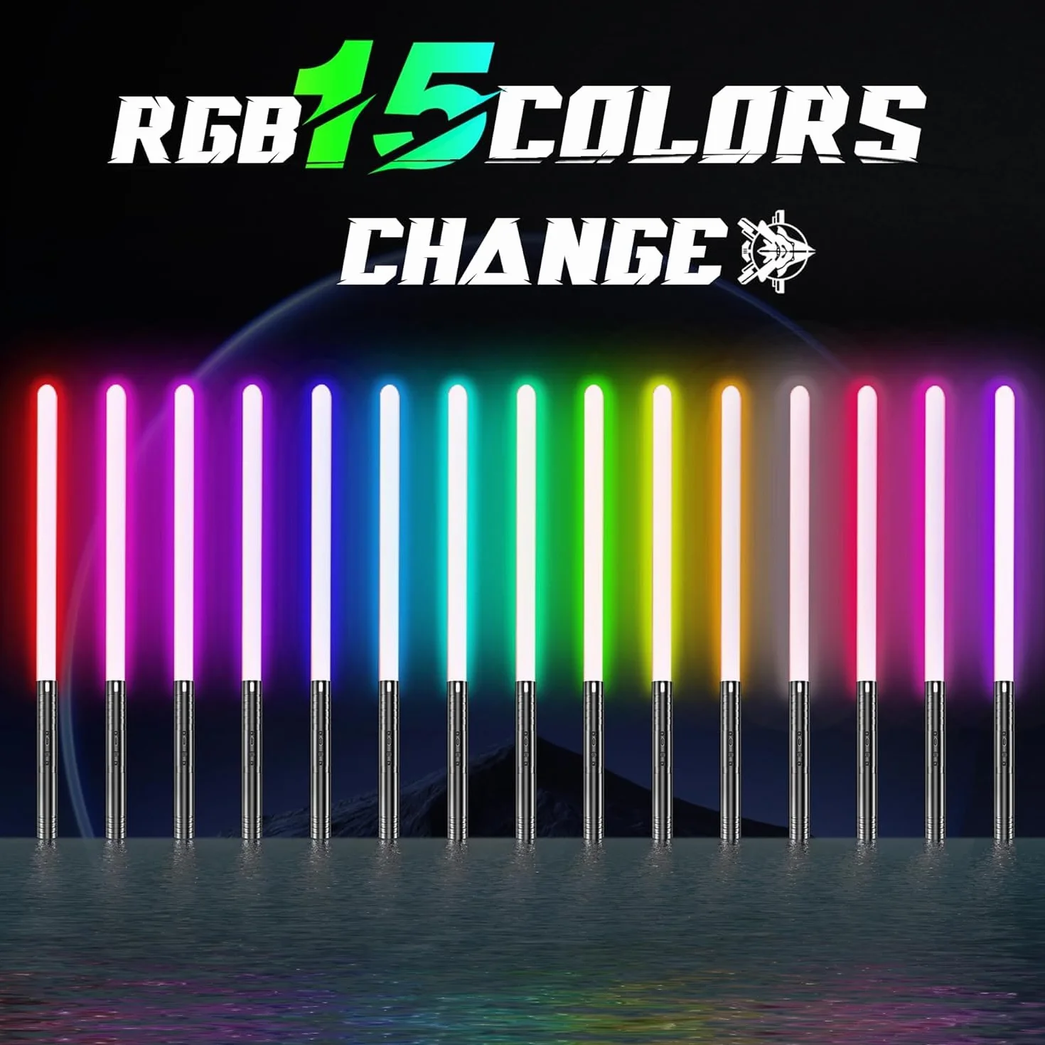 Sabre Laser RGB 15 Couleurs Rechargeable USB pour Enfants 60cm 2PC