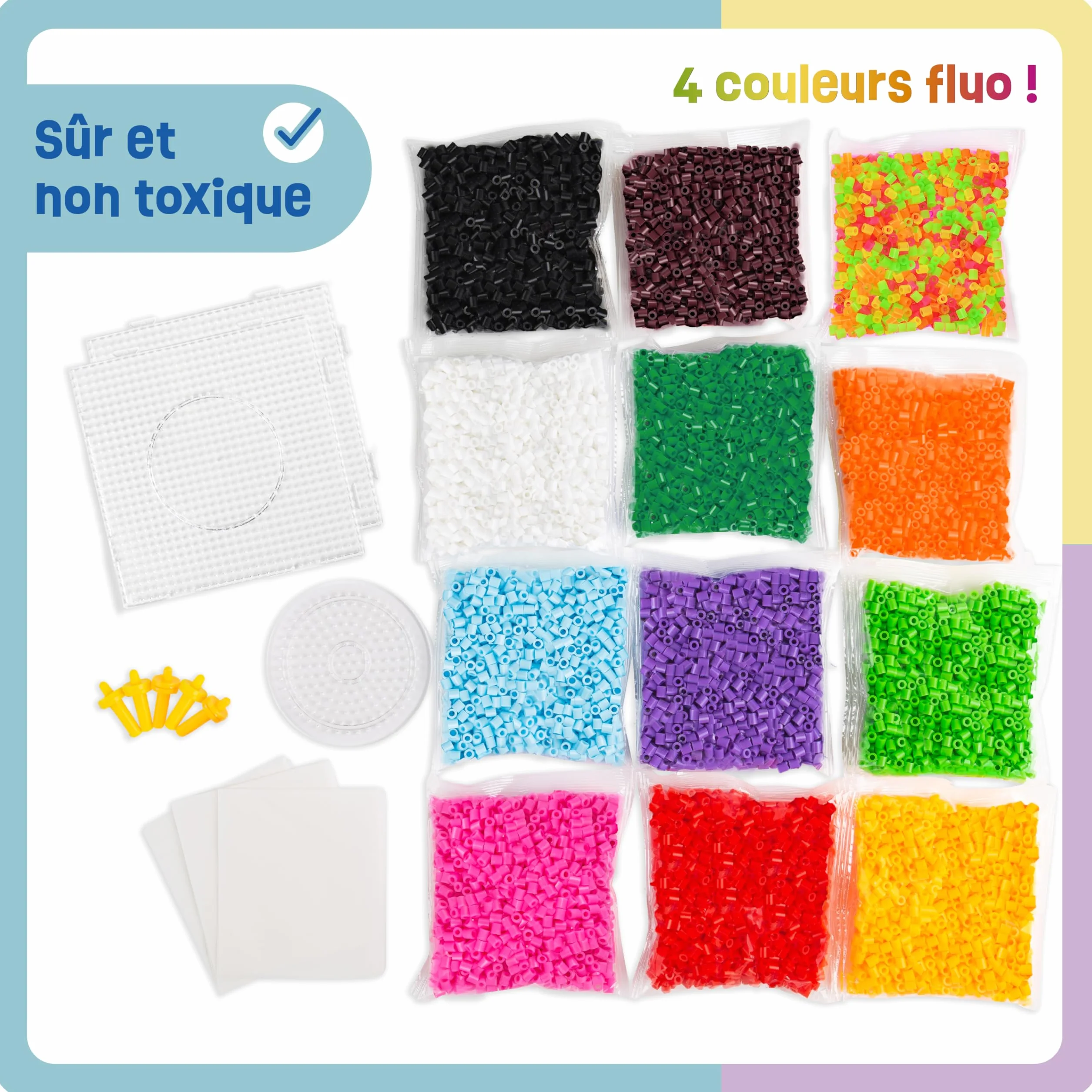 Smowo® Lot de 10 000 perles à repasser 5mm 15 couleurs XXL avec plaques et accessoires