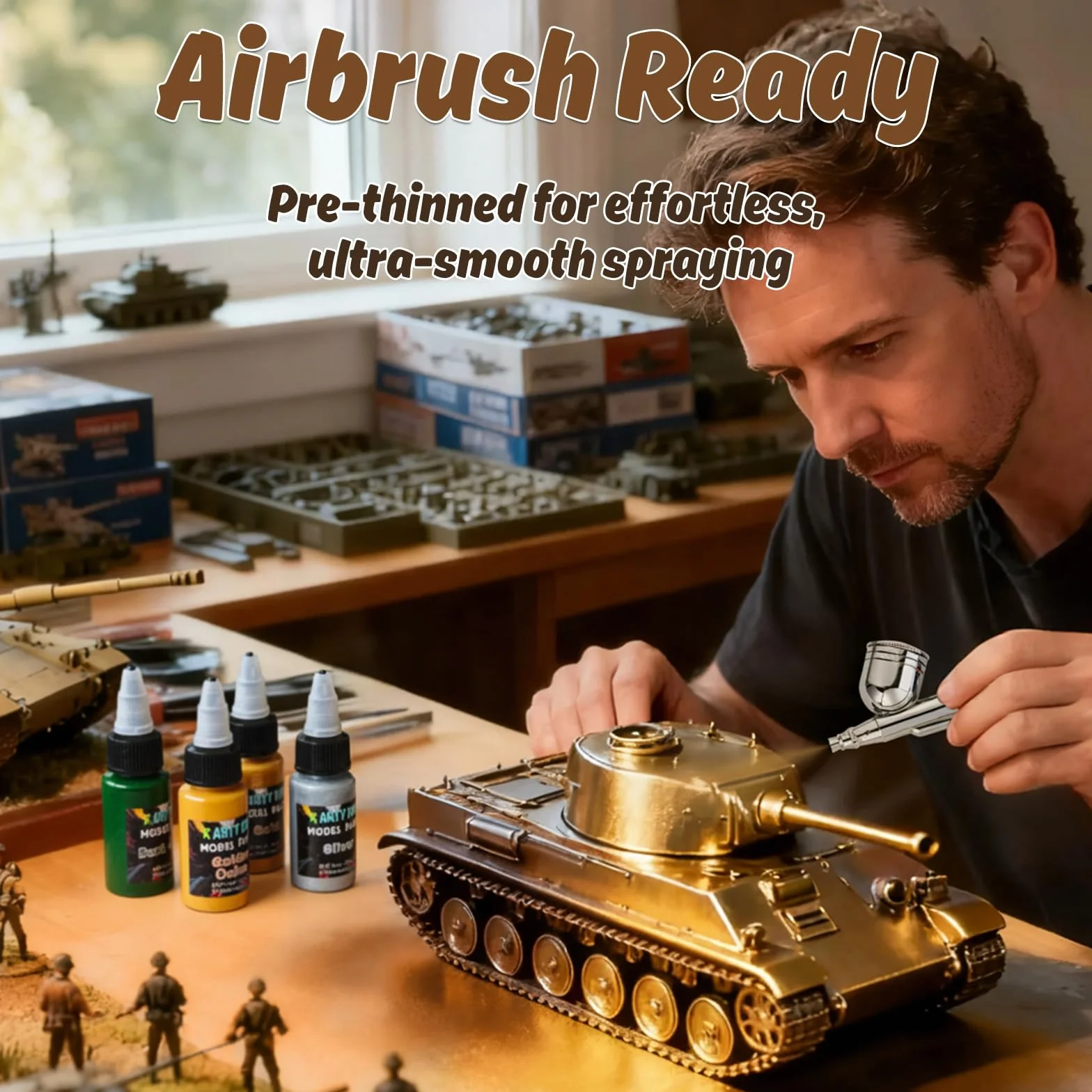 Kit de Peinture pour Maquettes 20 Couleurs Acryliques avec 3 Pinceaux pour Aérographe Wargames Miniatures