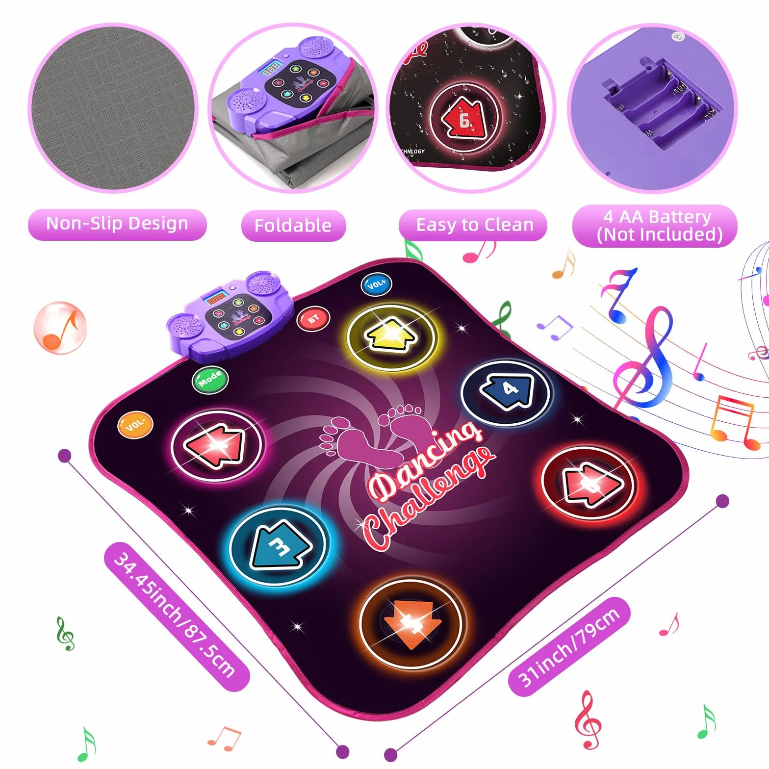 Tapis de Danse Lumineux pour Enfants Bluetooth avec Musique Intégrée, 6 Modes de Jeu