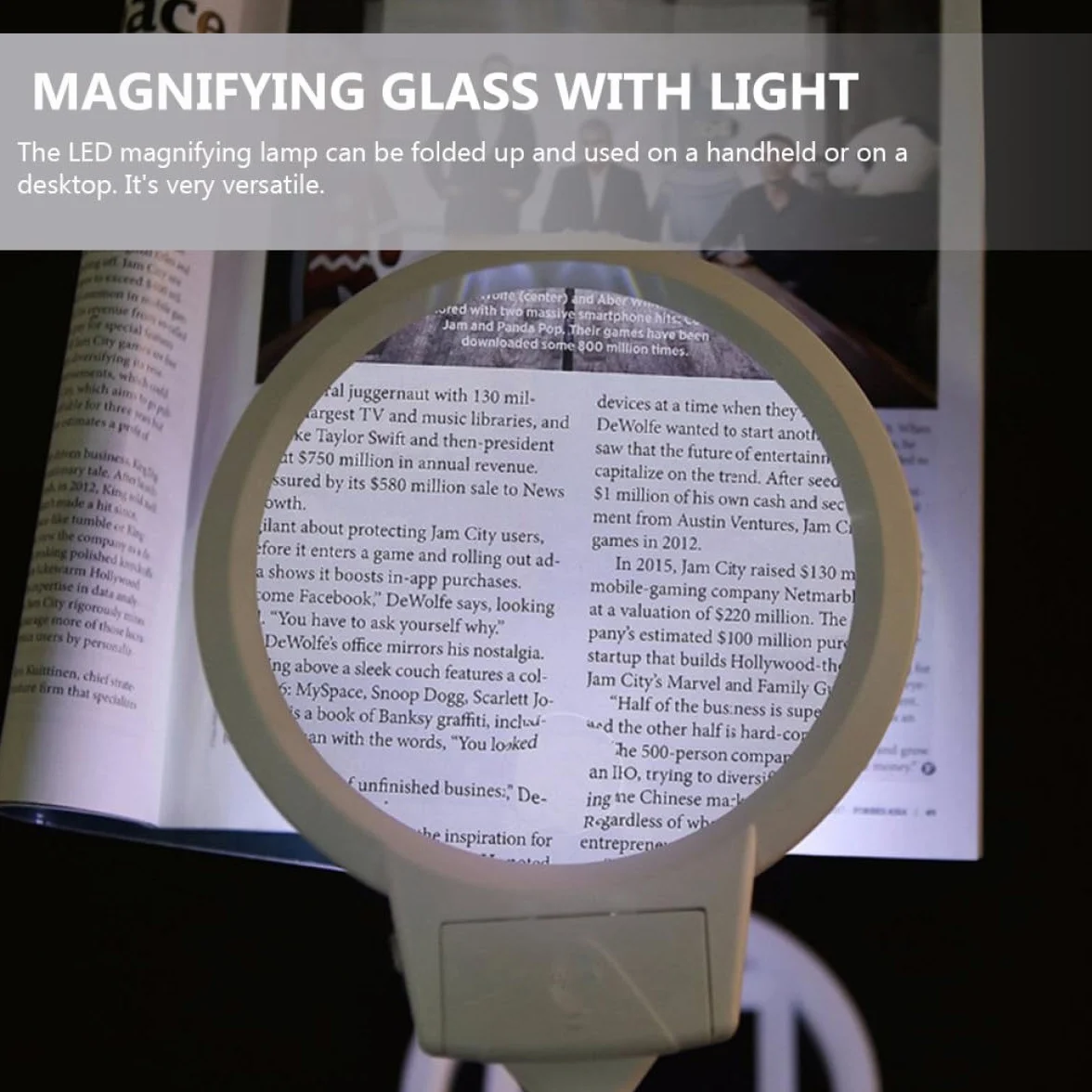 Lampe Loupe sur Pied en Métal Pliable avec Éclairage LED Double Intensité Grossissement 25X et 5X Base avec Échelle Intégrée