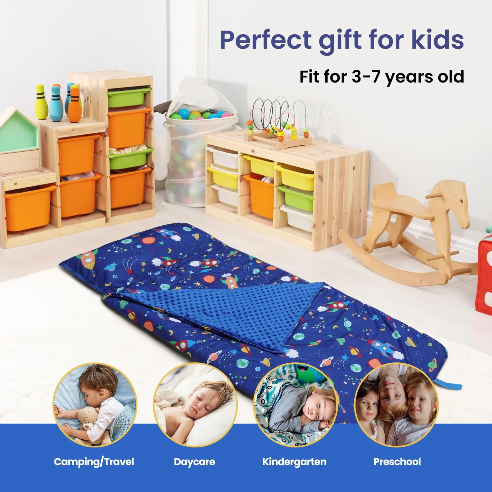 Tapis de Sieste pour Enfants avec Oreiller et Couverture Amovibles Sac de Couchage 2 en 1 Très Épais