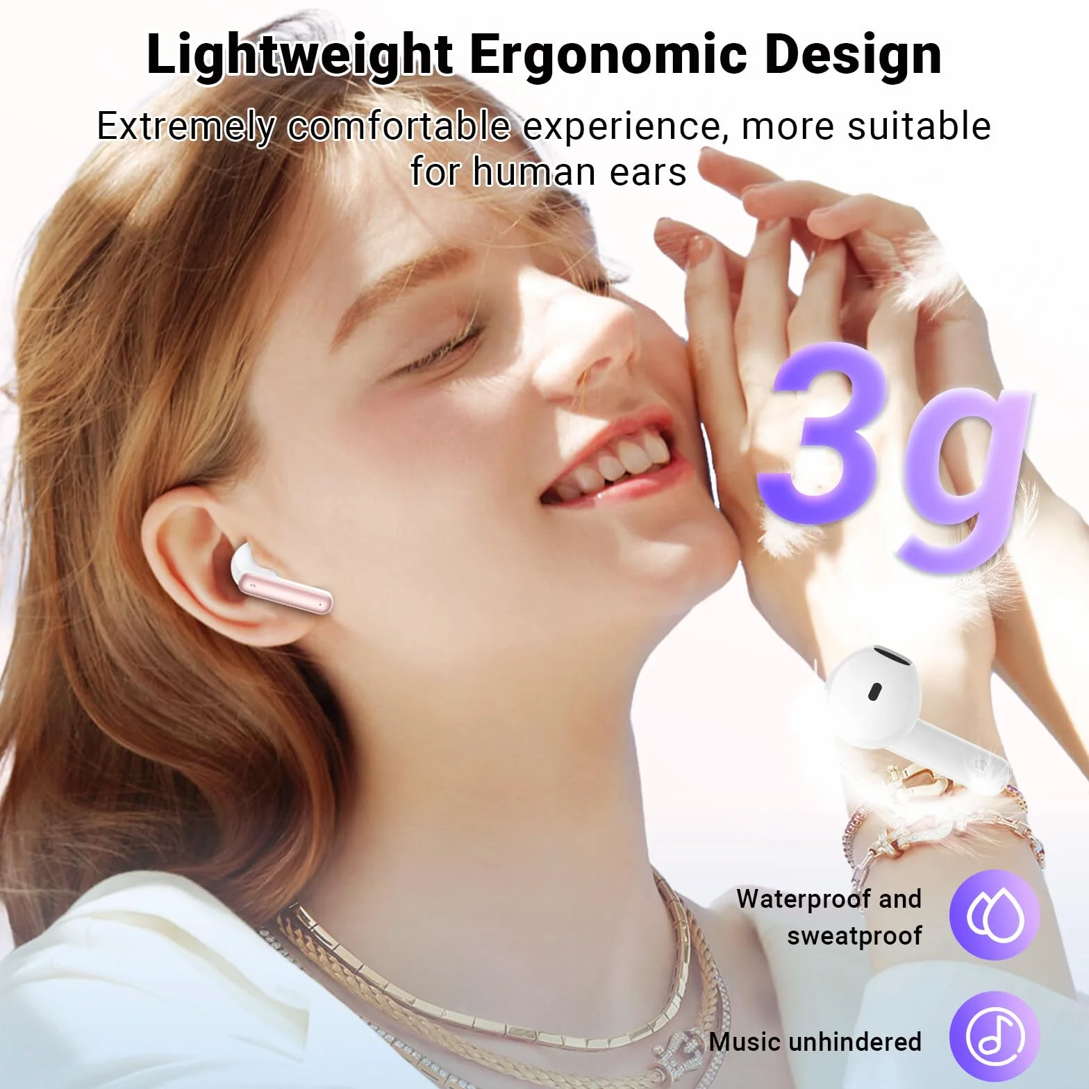 Écouteurs Bluetooth sans Fil 5.4, ENC Réduction Antibruit Mic HiFi Stéréo IPX6 Étanche 42H Durée Écran LED Contrôle Tactile pour iOS Android, Rose