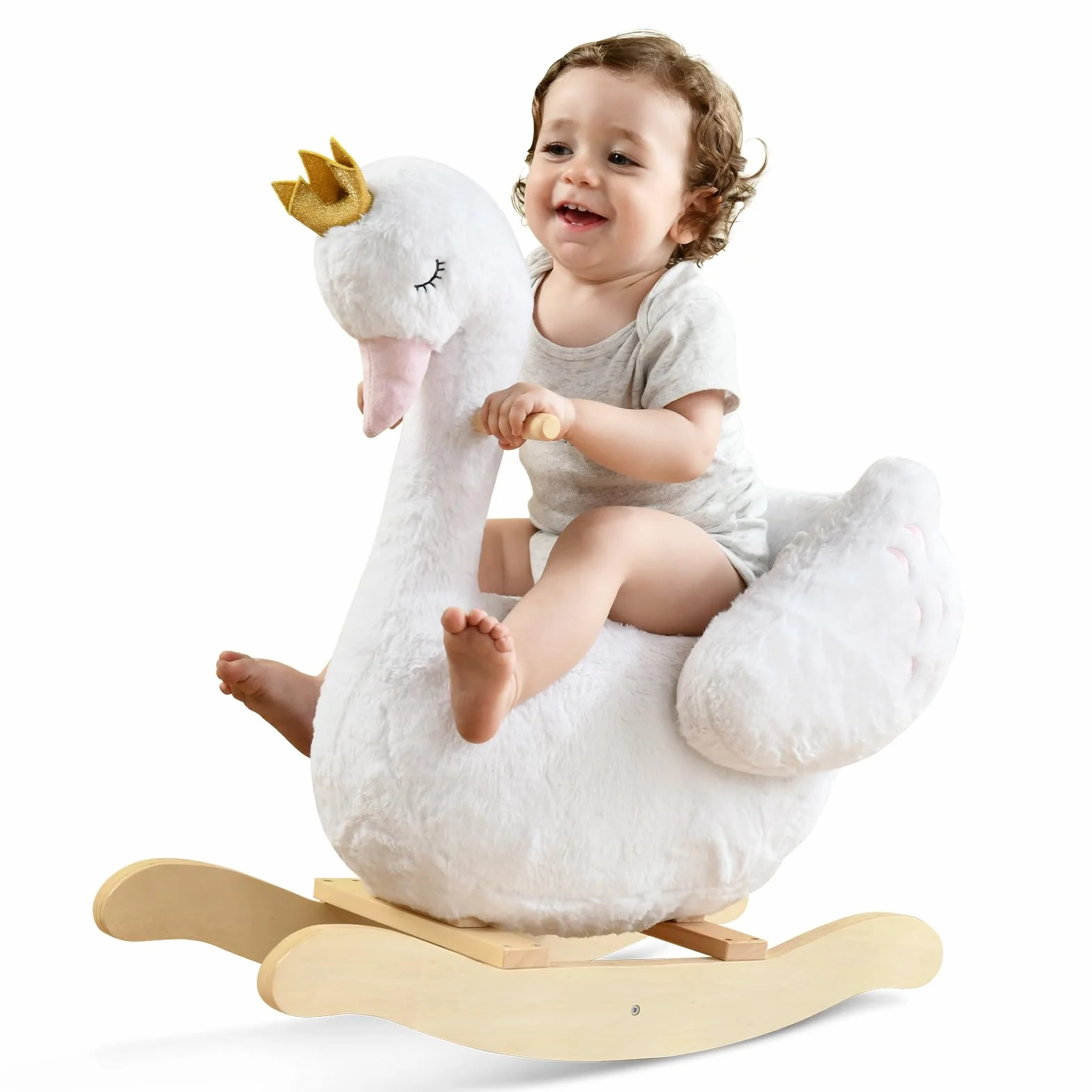 Labebe Cheval à Bascule Cygne Enfant Peluche Blanc Extérieur Intérieur Jouet 1-3 Ans