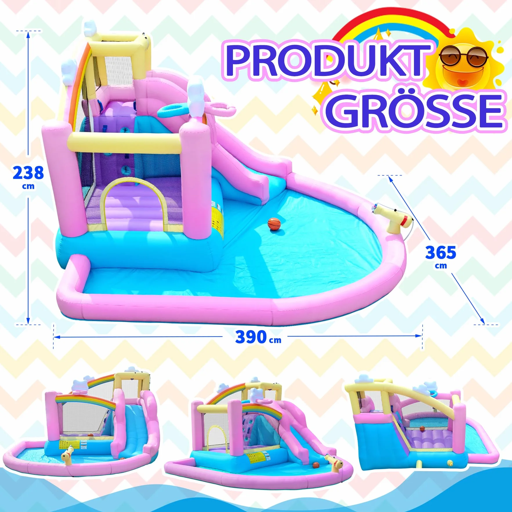 Aire de jeux gonflable avec toboggan aquatique 365x390x238cm pour extérieur