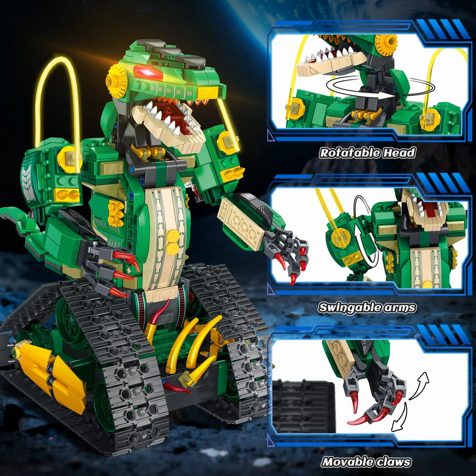 HiWEEGO Jouet de Construction Dinosaure Télécommandé 5 en 1 877 Pièces Robot Rechargeable