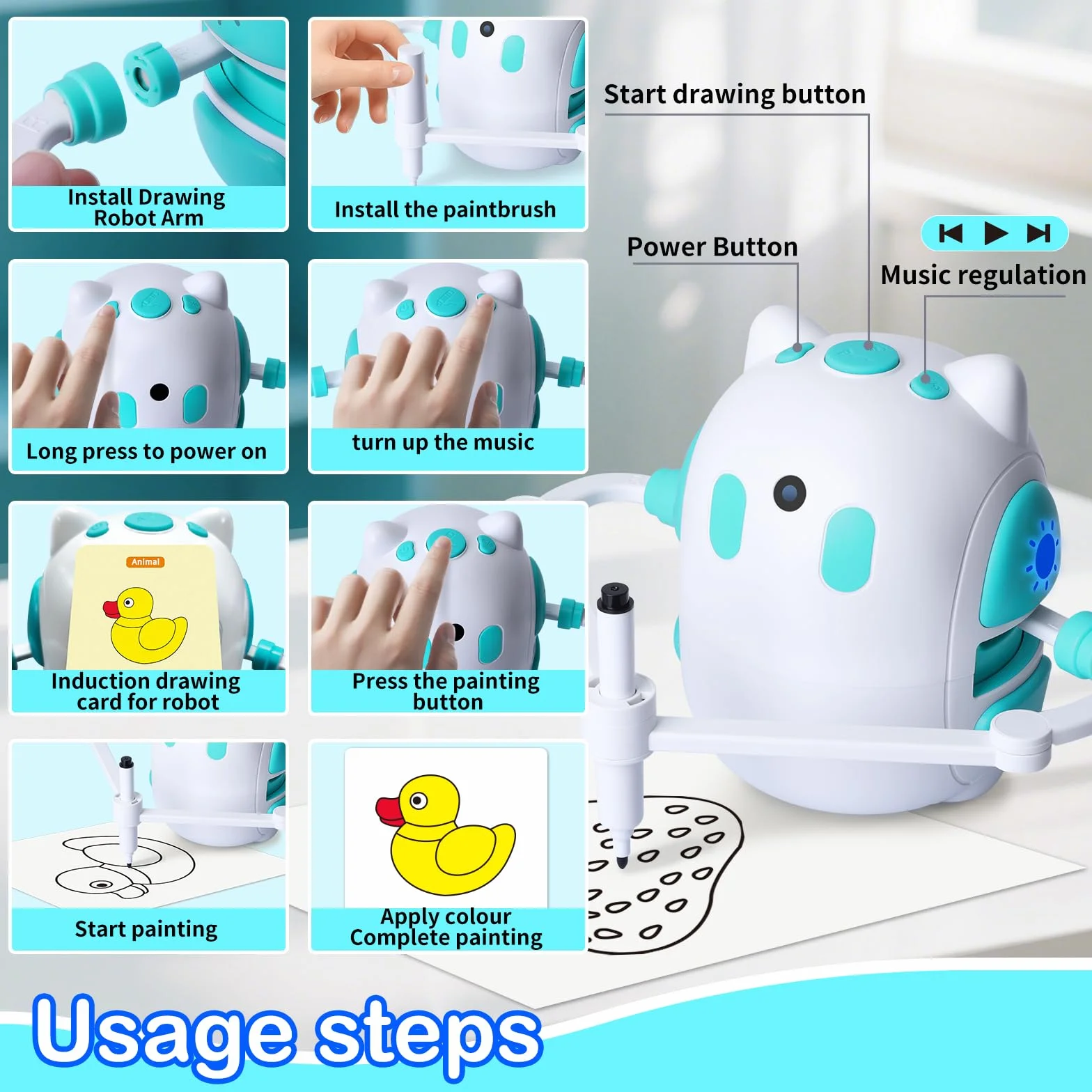 Robot de dessin pour enfants 150 cartes éducatives avec guide vocal Montessori Cadeau Anniversaire Noël 3-8 ans