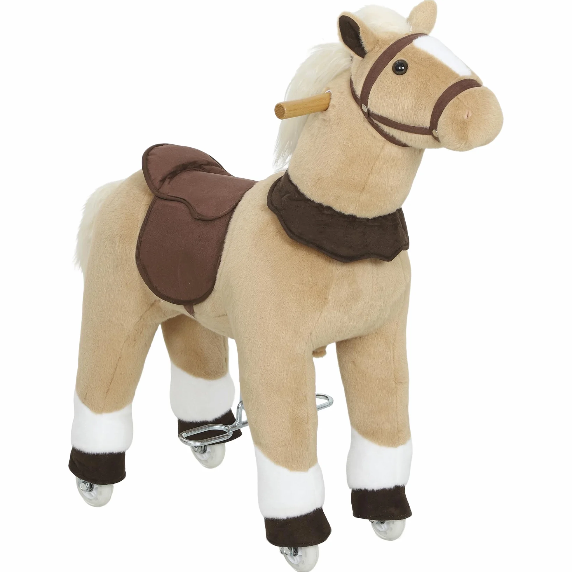 AIYAPLAY Cheval à Bascule en Peluche sur roulettes, avec Selle et Harnais, pour Enfant 3-5 Ans, Charge Max 25 kg, Marron