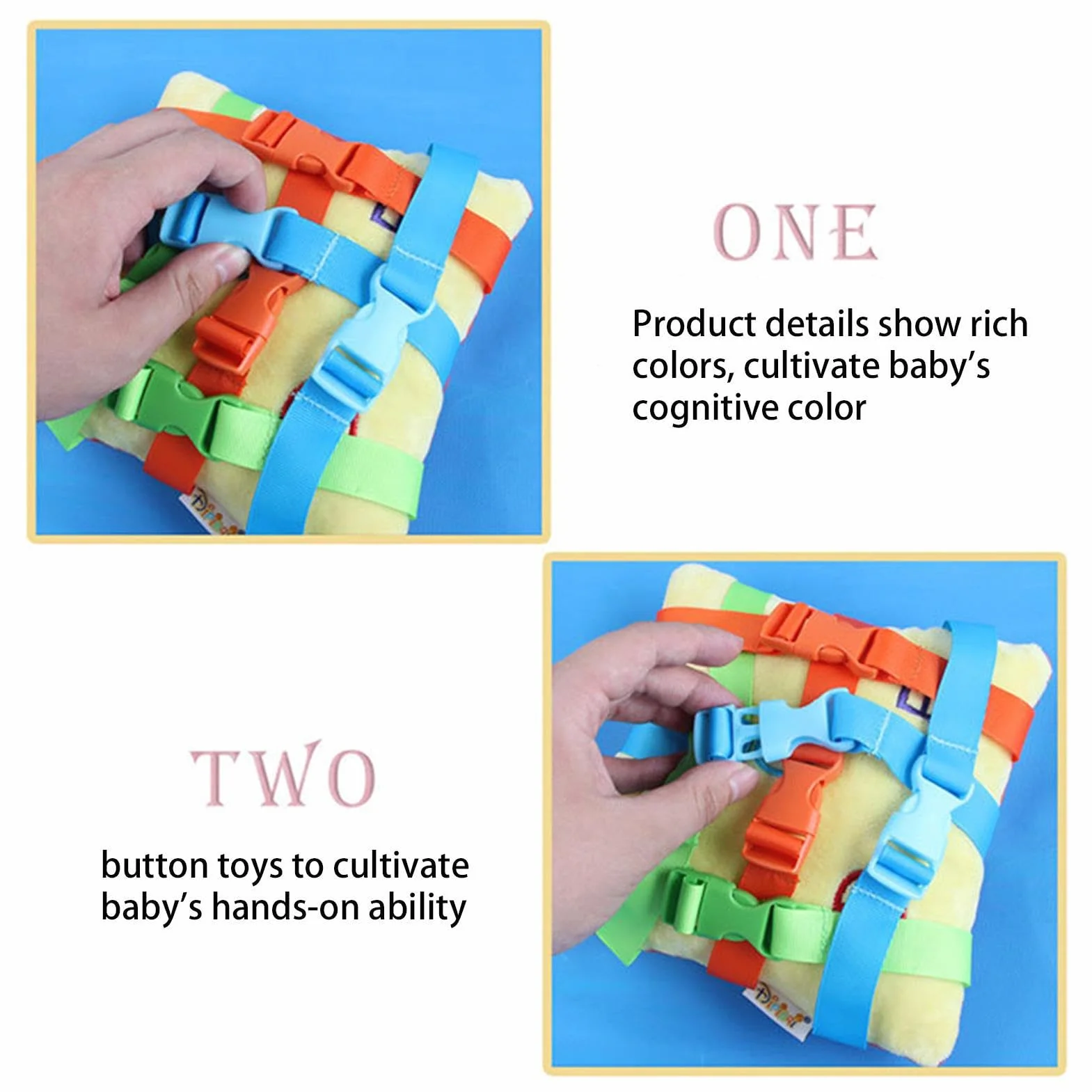 Jouet d’Oreiller à Boucle sensorielle d’Apprentissage précoce - Coussin éducatif en Peluche pour le développement de la motricité fine des Tout-Petits