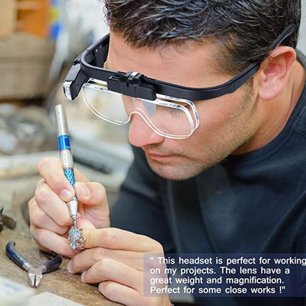 Loupe Frontale à LED Rechargeable USB, Lunettes de Grossissement Mains Libres pour Lecture, Réparation de Bijoux