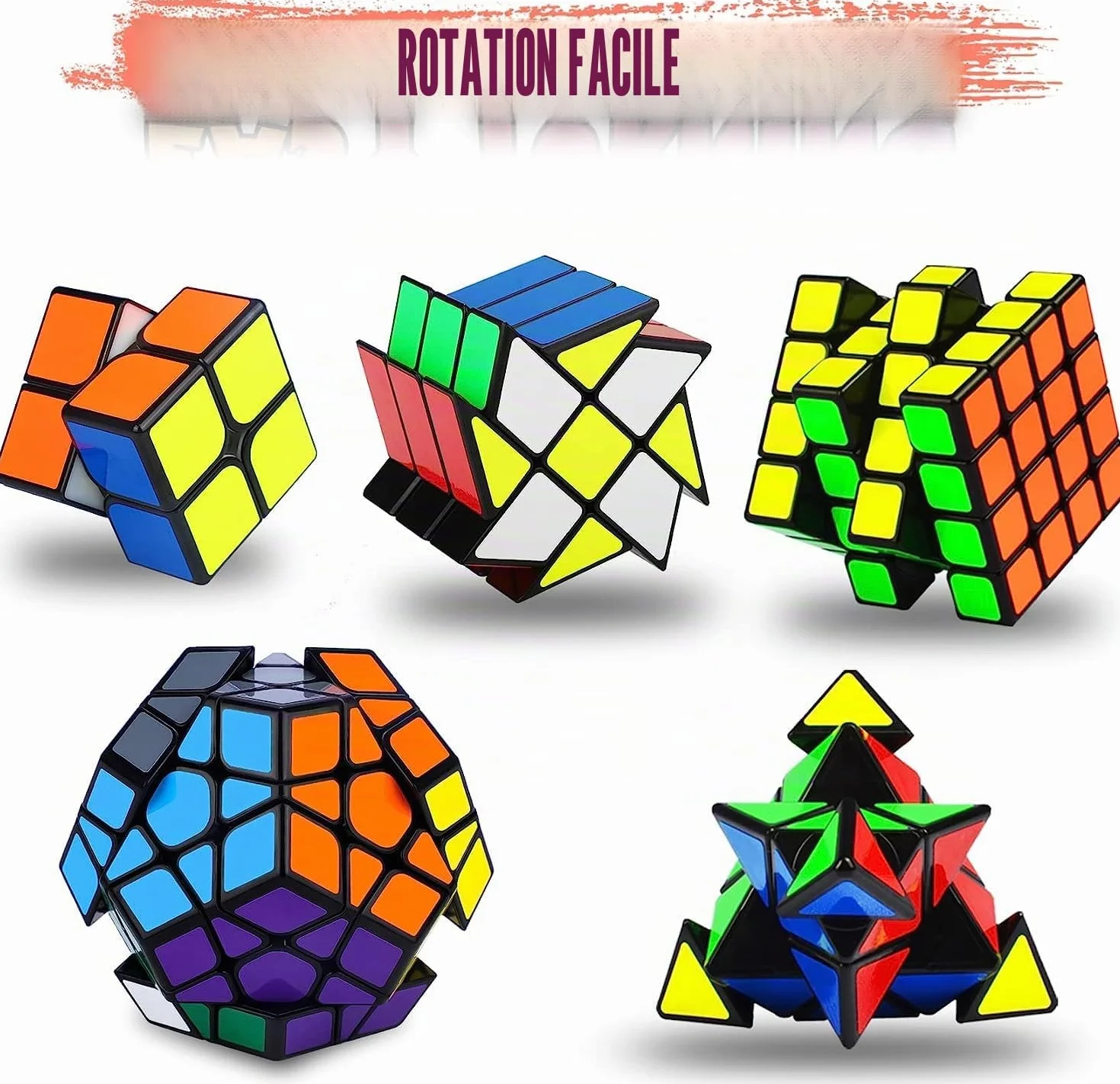 Coolzon Speed Magic Cube Set 5 Pack 2x2 4x4 Pyraminx Megaminx Puzzle Cube Jouet Enfants Adultes