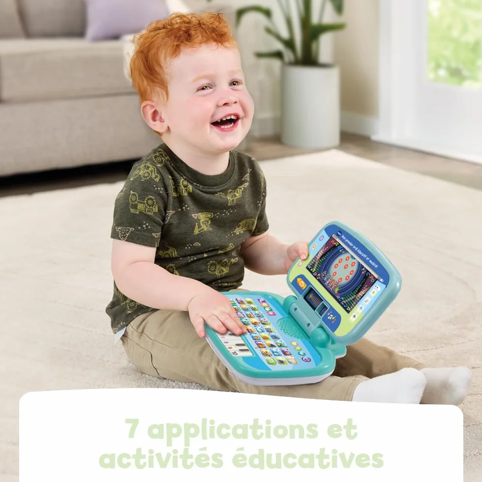 VTech Mon Premier Ordi Éducatif et Musical Ordinateur Portable Enfant avec Écran Animé Clavier ABC Poignée de Transport 7 Jeux Éducatifs Cadeau Enfant 2 à 5 Ans