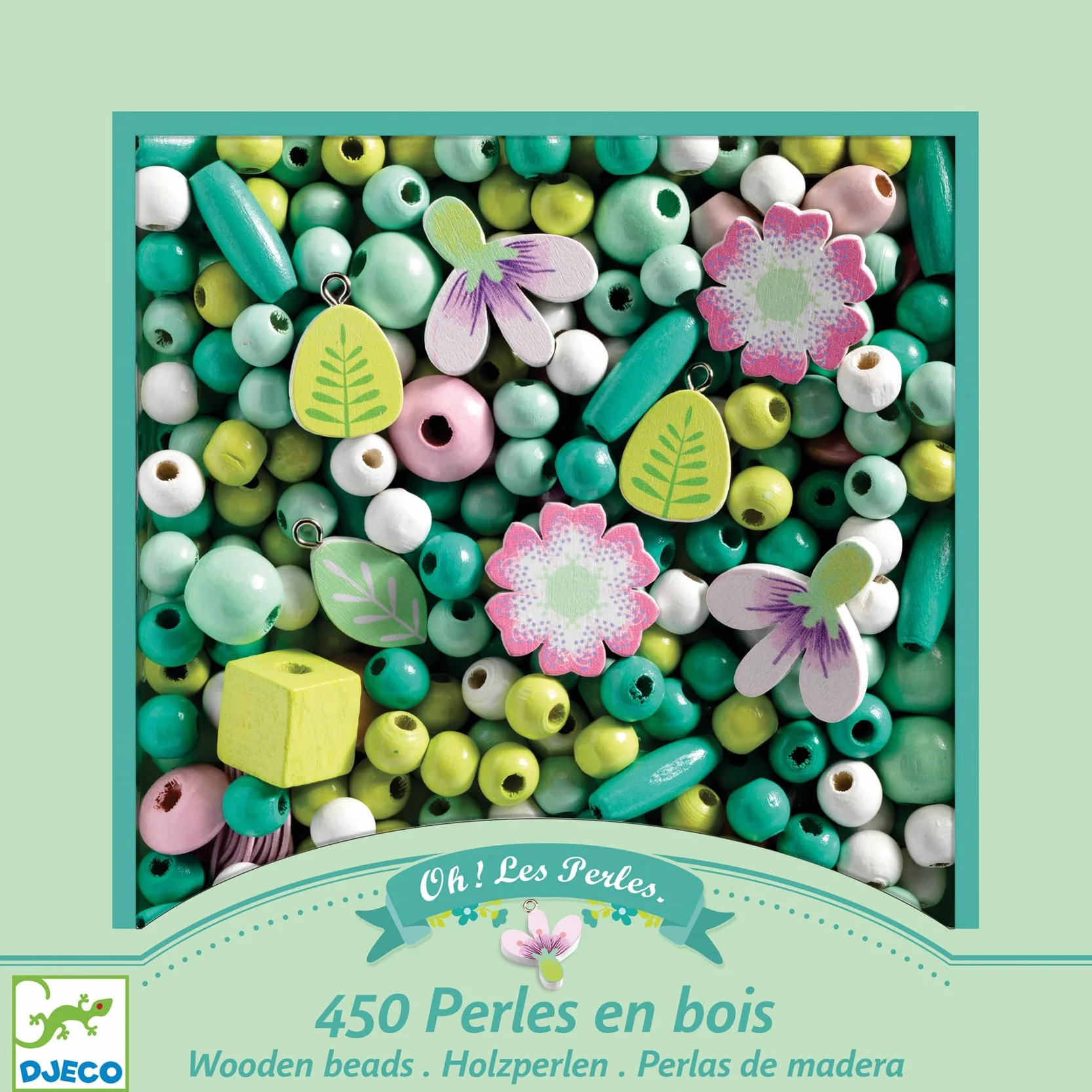 DJECO Coffret L'Art du Fil Perles Bijoux Enfants 4-8 Ans 450+ Perles 8 Charms Fil Élastique 6m