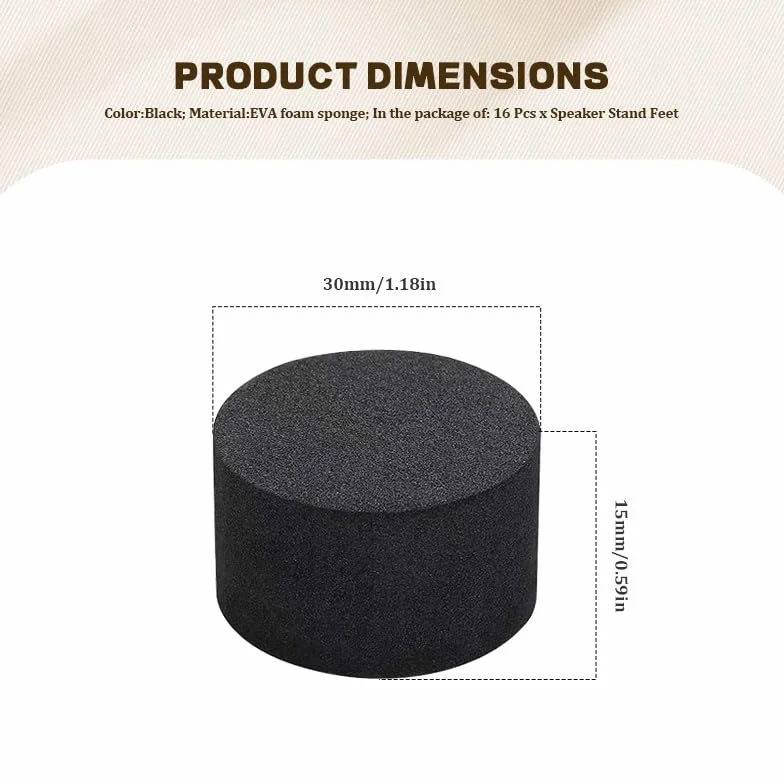 Patins d'Isolation Acoustique 16 Pièces 30x15mm Mousse EVA Anti-dérapant pour Subwoofer Amplificateur Home Cinéma Noir
