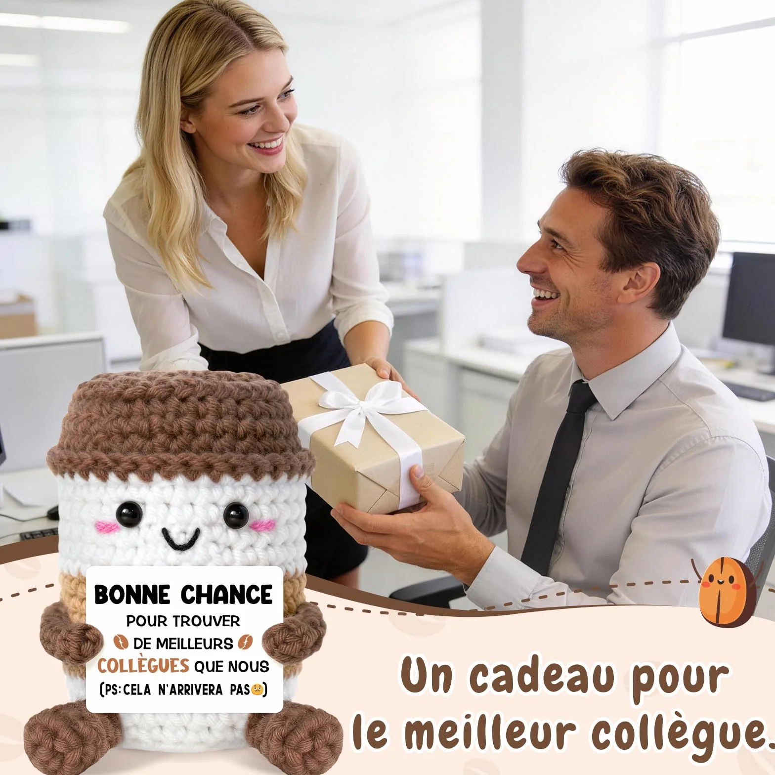 Peluche Espresso Crochetée Faite Main | Idée Décoration Bureau Maison