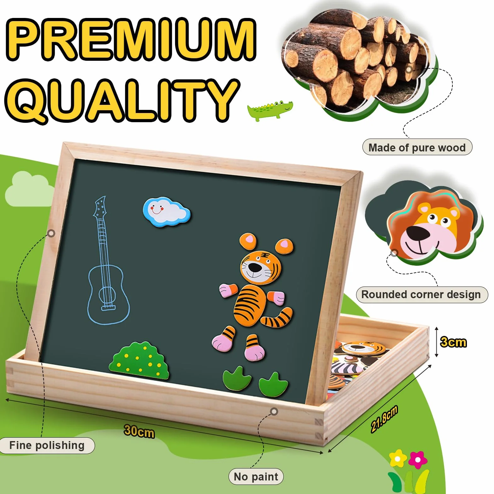 Magnetyczne Puzzle Drewniane 100 Elementów, Tablica Dwustronna Magnetyczna, Zabawka Edukacyjna dla Dzieci od 3 Lat
