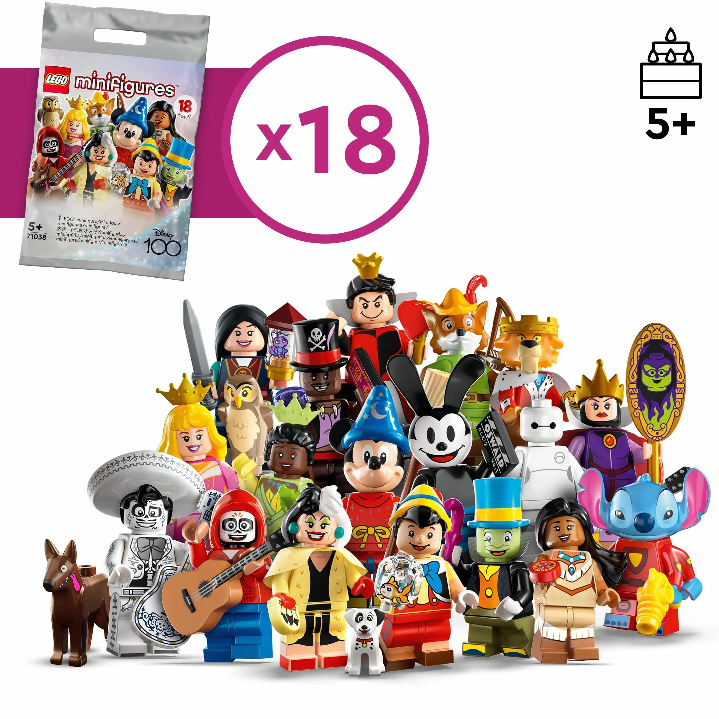 LEGO 71038 Minifigures Disney 100 Sachet Mystère 1 des 18 Personnages à Collectionner