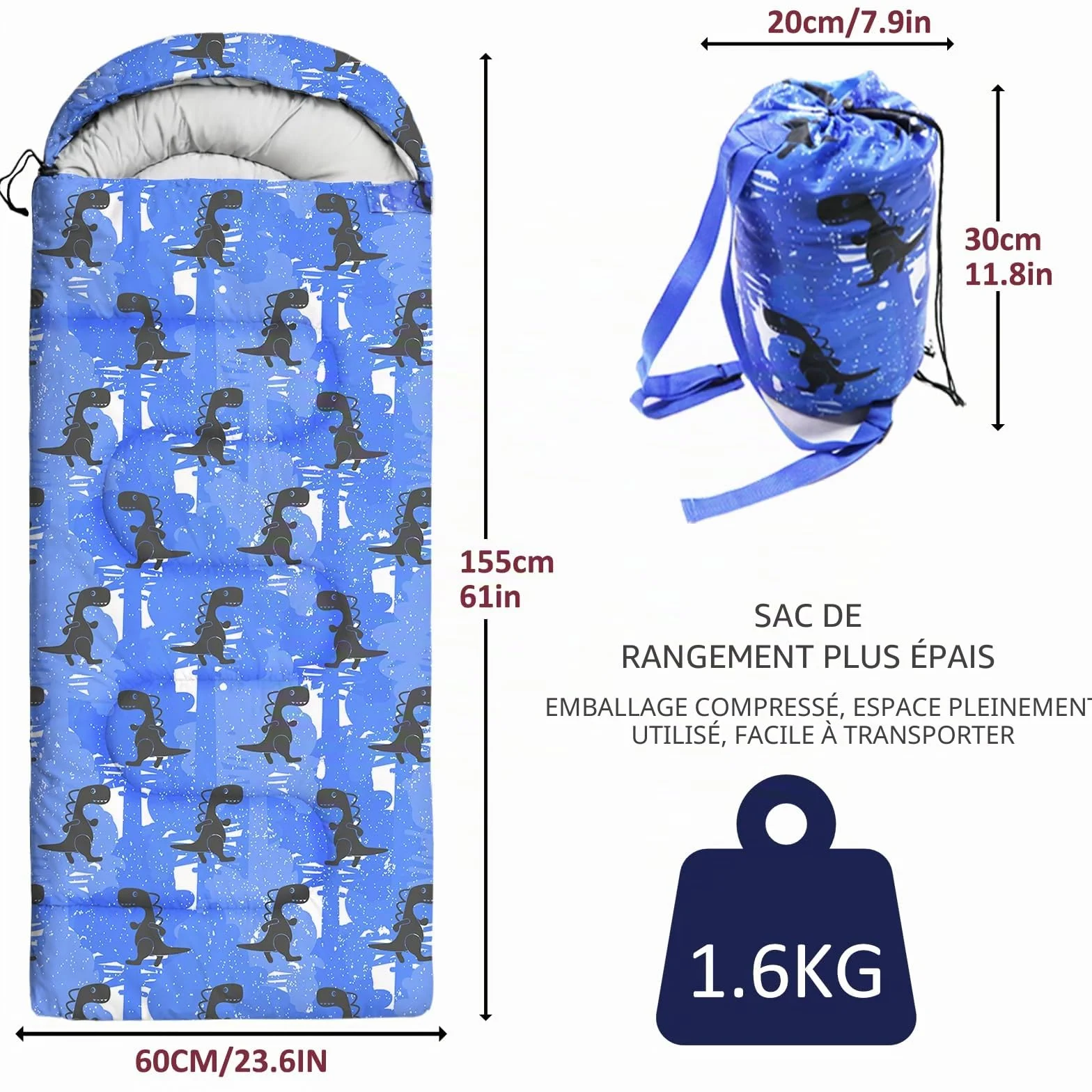 Sacs de Couchage pour Enfants Camping Compact 3 Saisons Léger Imperméable avec Sac de Transport