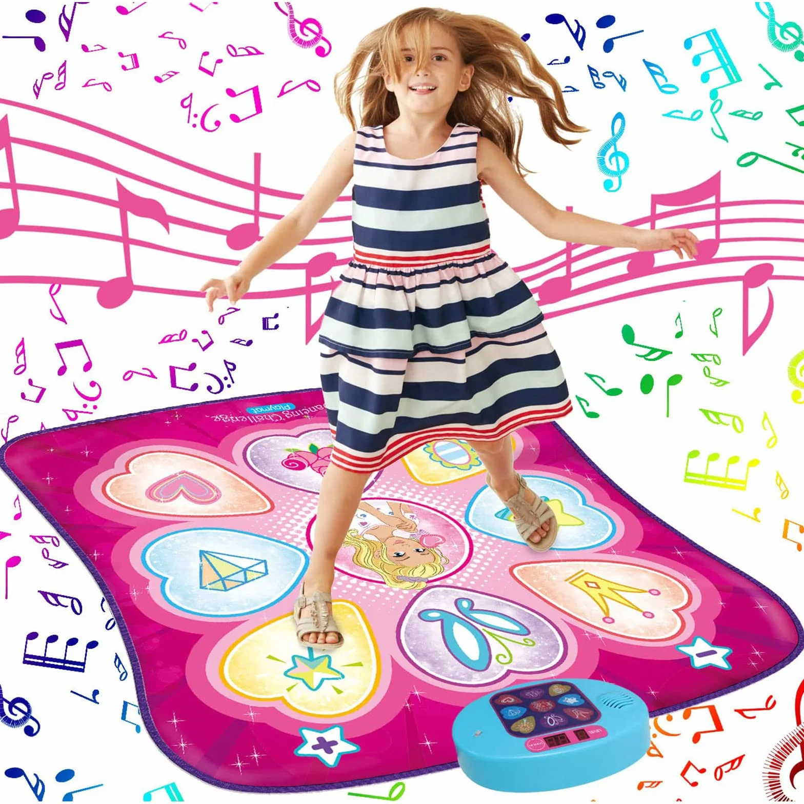 Tapis de Danse avec Lumières LED pour Enfants Filles - Jeu de Danse Cadeau, Volume réglable, Musique intégrée, 3 Niveaux de Défi (3-12 Ans)