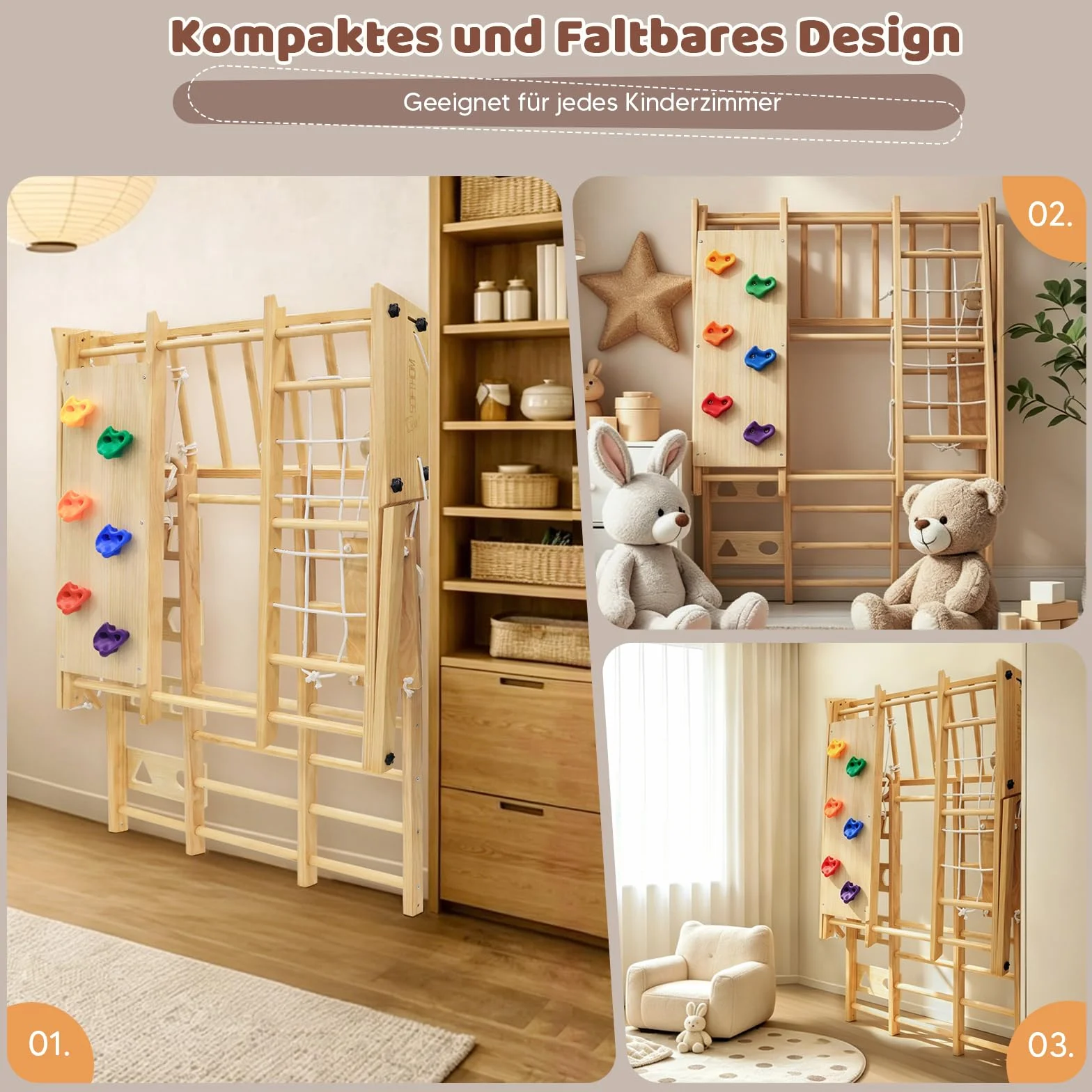 Maxi Cadre d'Escalade Pliable 10 en 1 Montessori en Bois avec Balançoire et Toboggan