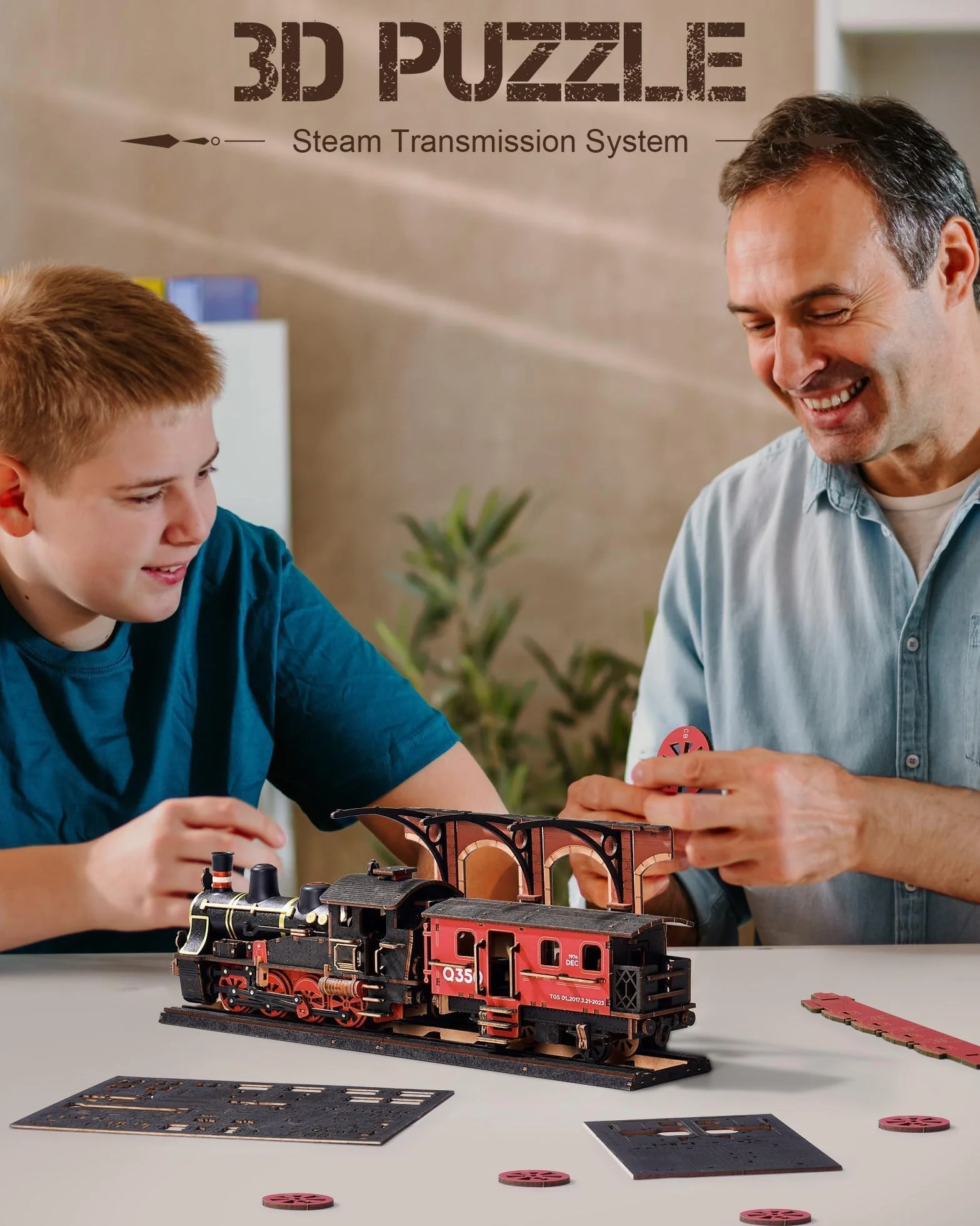 Puzzle 3D Train À Vapeur, Maquette en Bois A Construire pour Adultes, Cadeau DIY Vintage