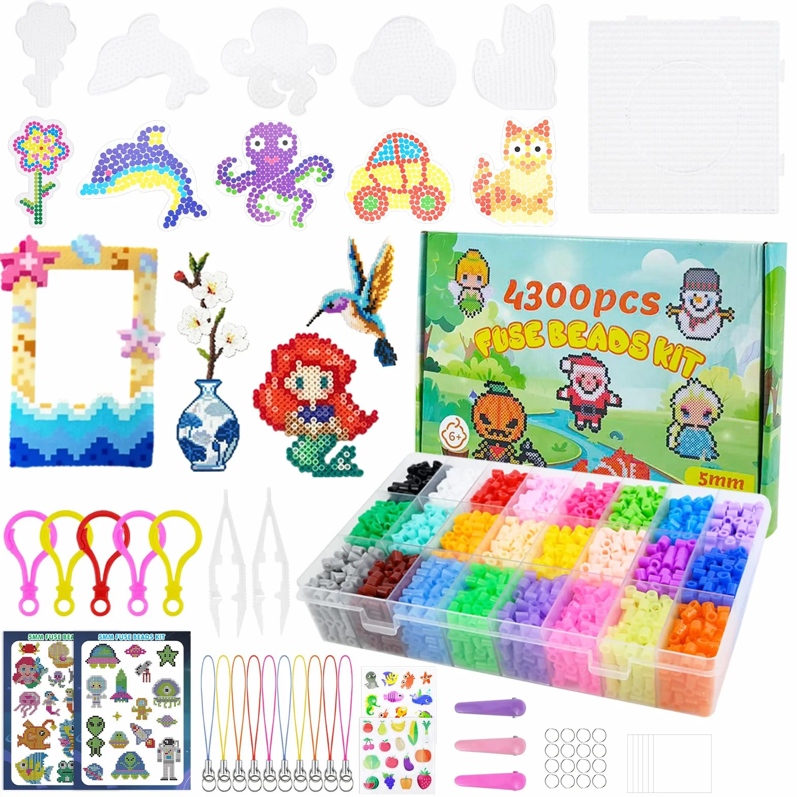 Kit de Perles à Repasser 4300 pcs 5mm 24 Couleurs avec Boîte de Rangement, Panneau Perforé pour Enfants DIY