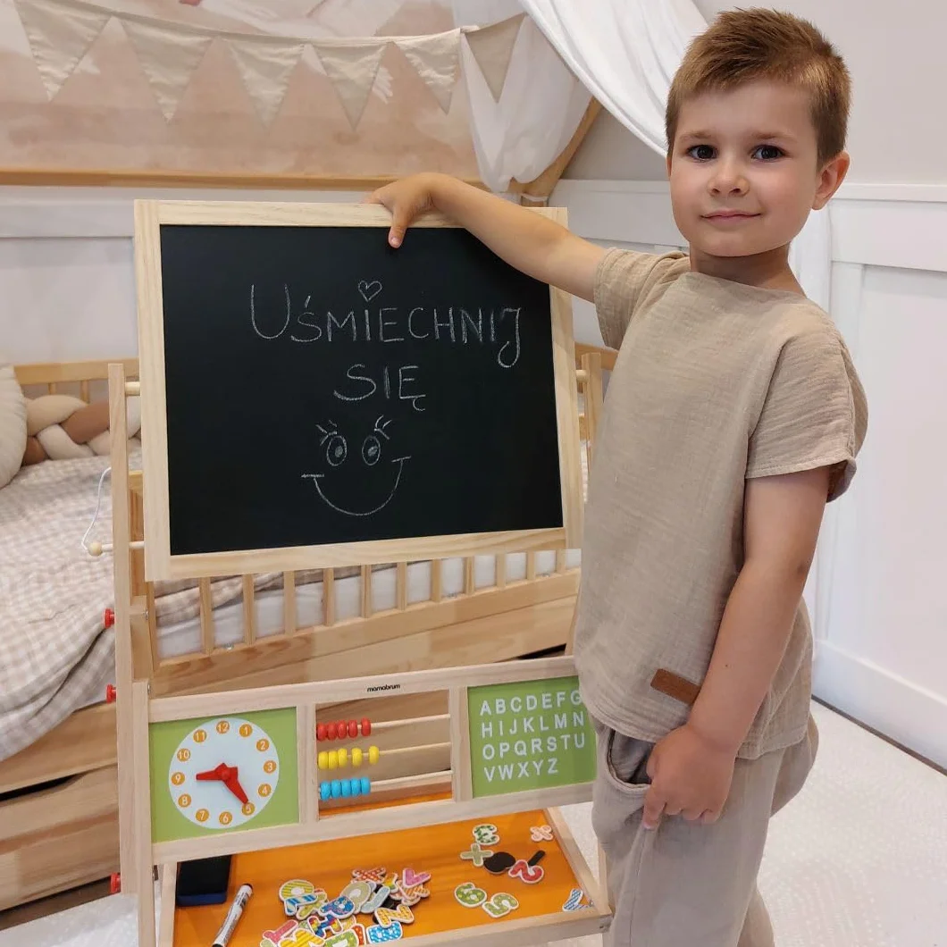 Mamabrum Tableau Enfant Bois Double Face Magnétique Craie 98 x 45 x 42 cm Chevalet avec Alphabet