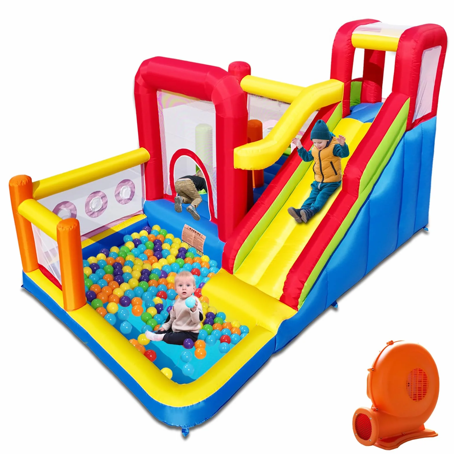 Ballsea Château Gonflable pour Enfants avec Souffleur - Multifonctionnel, Filet de Sécurité, Intérieur/Extérieur