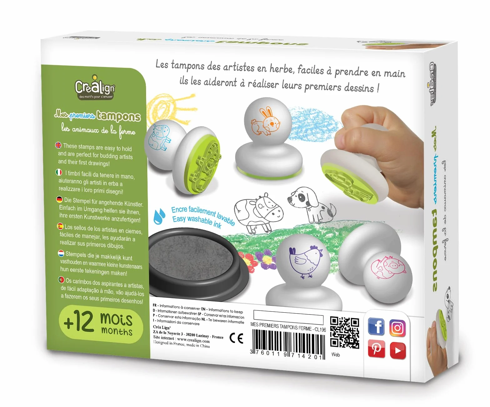 Créa Lign' Mes 1ers Tampons Animaux Ferme 12 Mois+ Encre Lavable