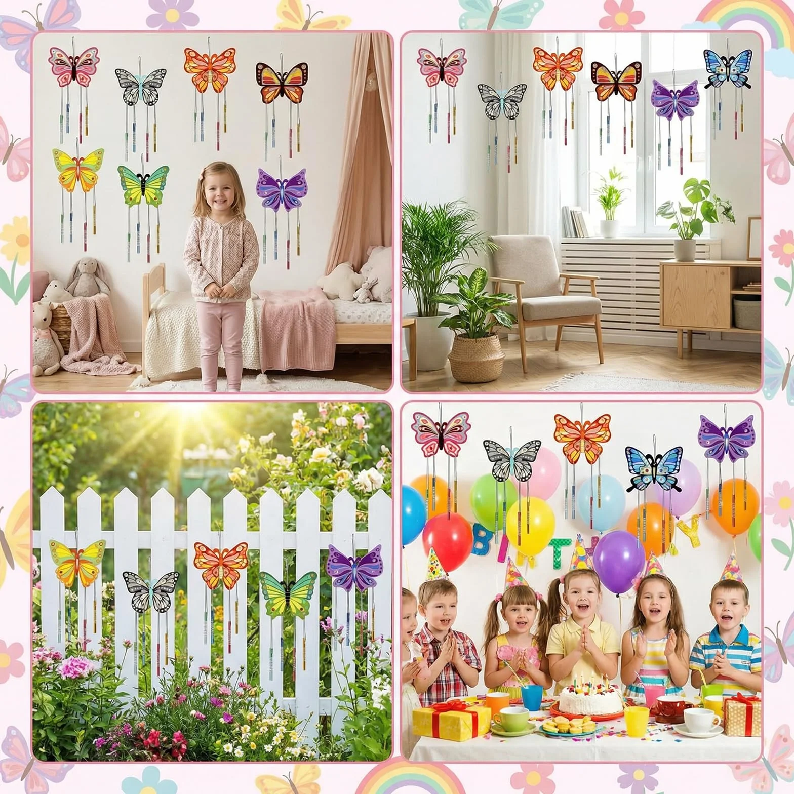 Kit de Bricolage Carillon Éolien Enfants 8 Pièces Bois Papillon