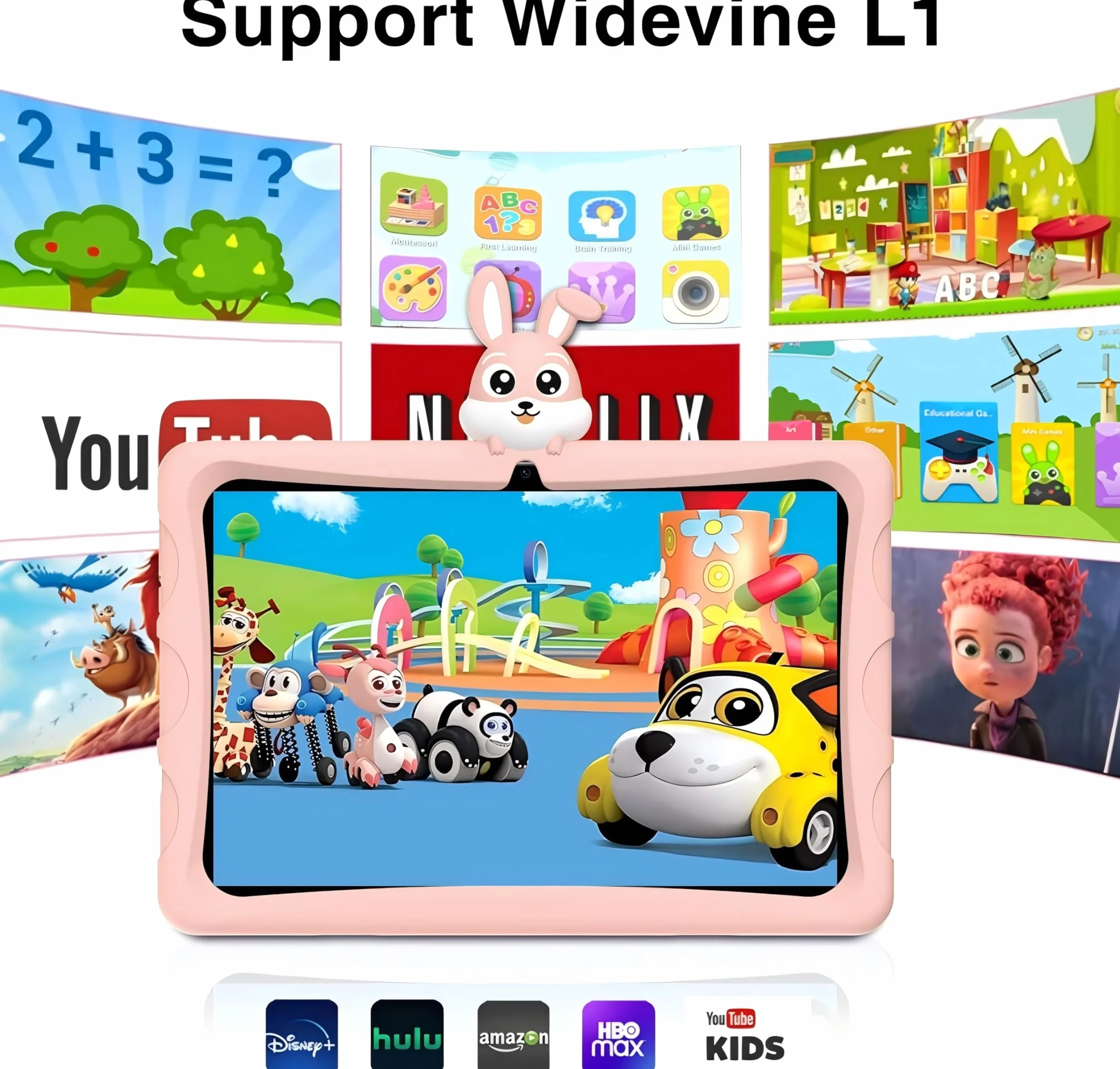 U9 Kid Tablette Enfants 10,1 Pouces Tablette Android 14, 7 Go + 64 Go (TF 1 to), Tablette éducative, Quad Core, 5060 mAh, WiFi 6, BT5.0, Tablette avec étui EVA