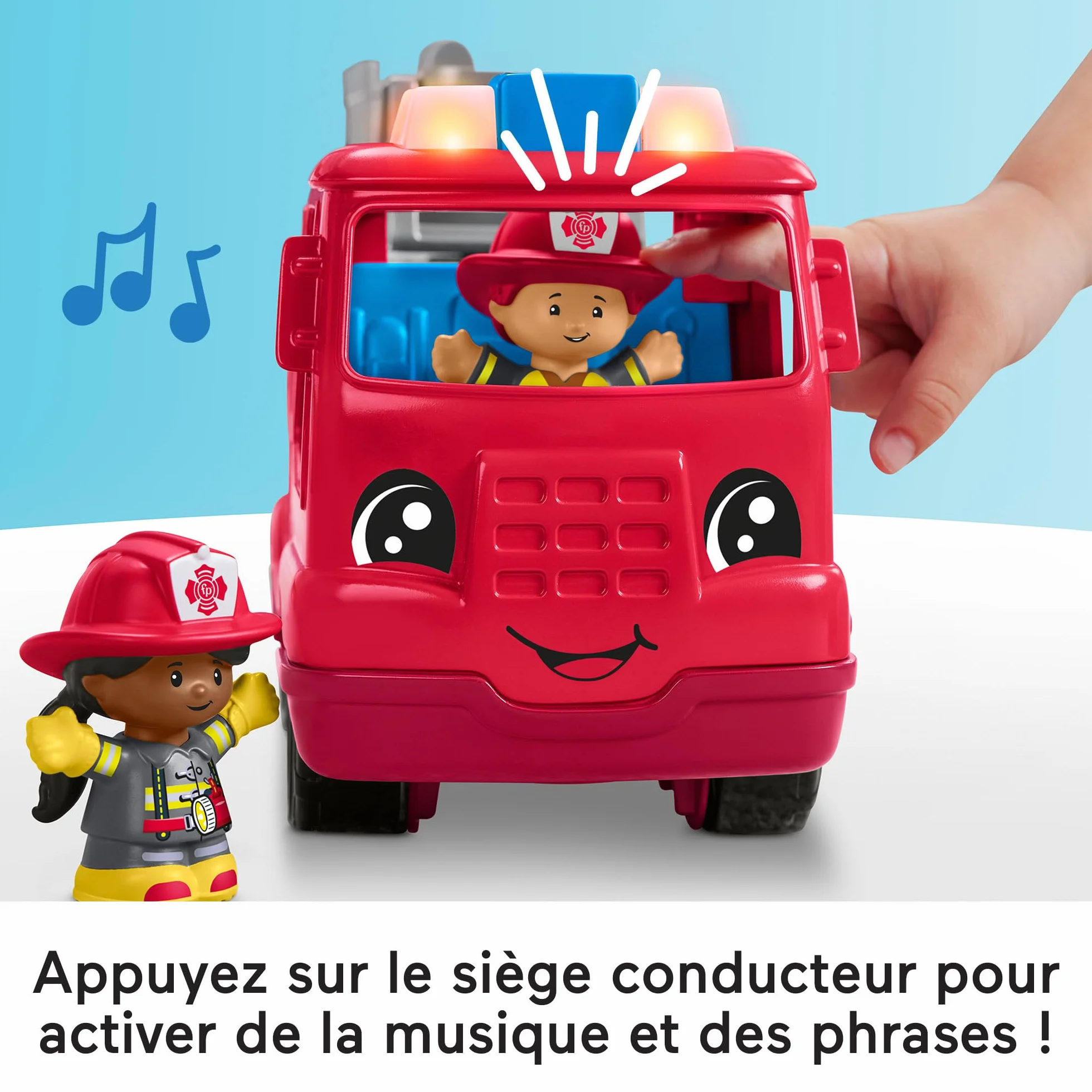 Fisher-Price Little People Camion de pompiers musical à pousser avec 2 figurines, HYR88