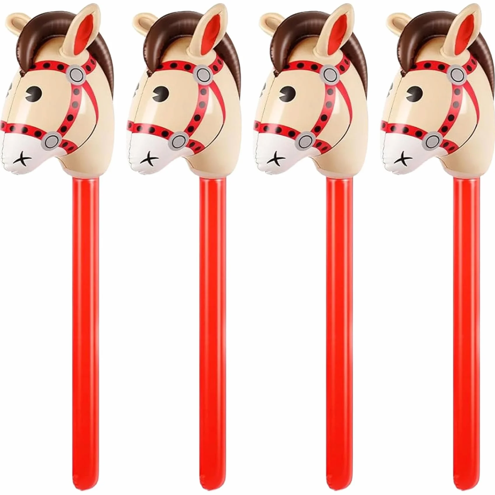 Bâtons de cheval gonflables rouges, paquet de 4, jouets poney gonflables pour fête cowboy Noël