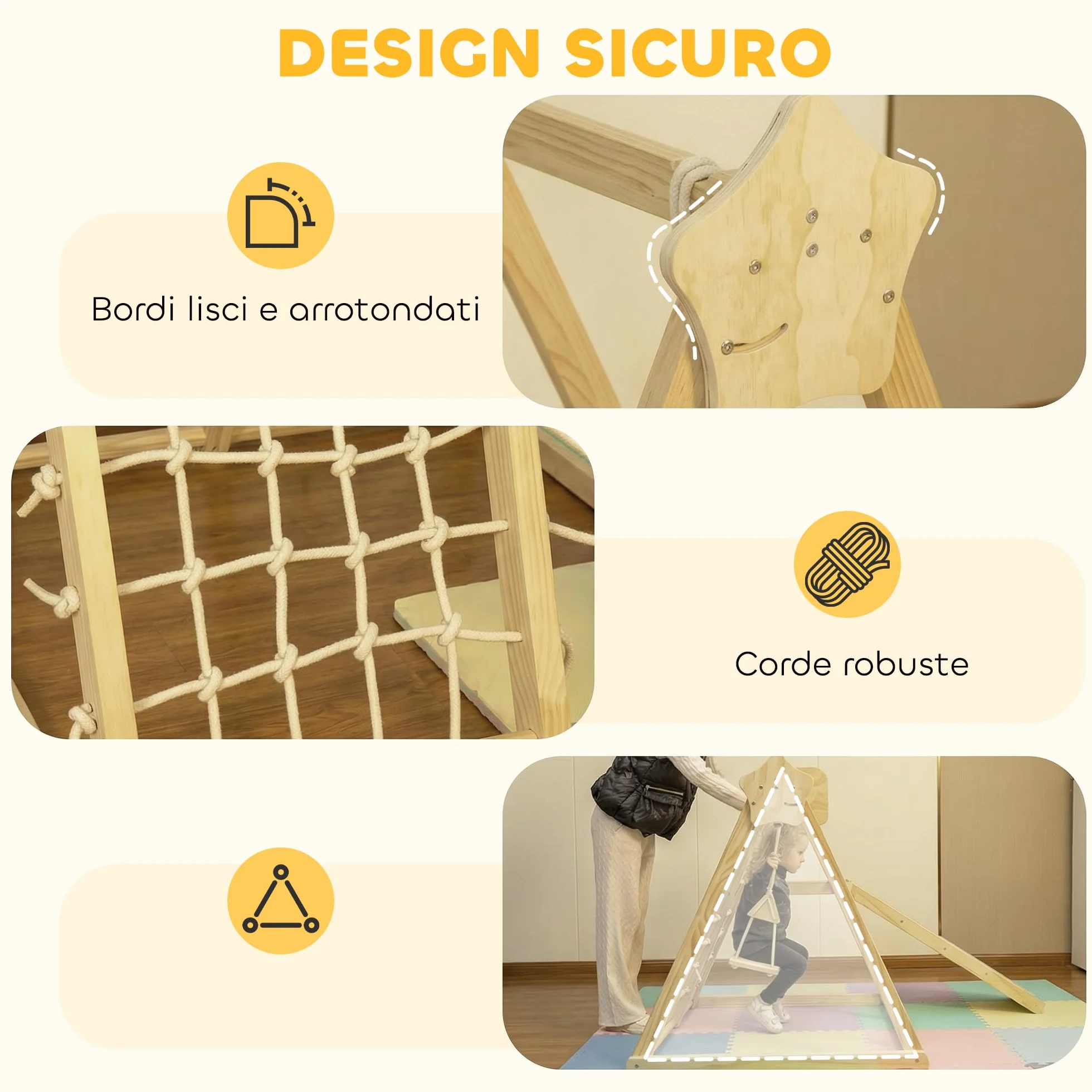 AIYAPLAY Toboggan 5 en 1 structure d'escalade en bois avec balançoire et panier de basket pour enfants 3-6 ans intérieur extérieur