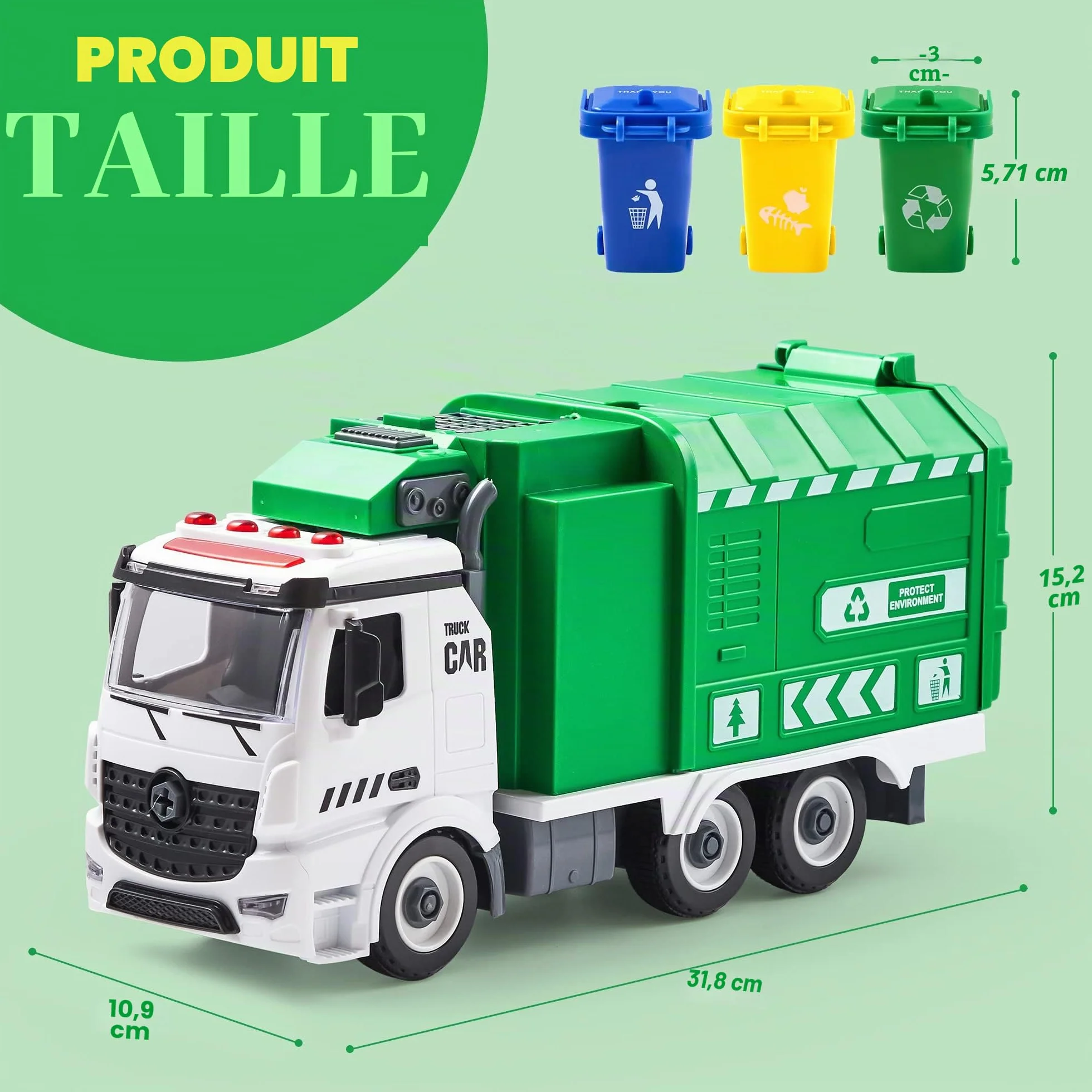JOYIN Camion de ramassage des ordures jouet Jumbo avec lumière et sons pour enfants à partir de 3 ans