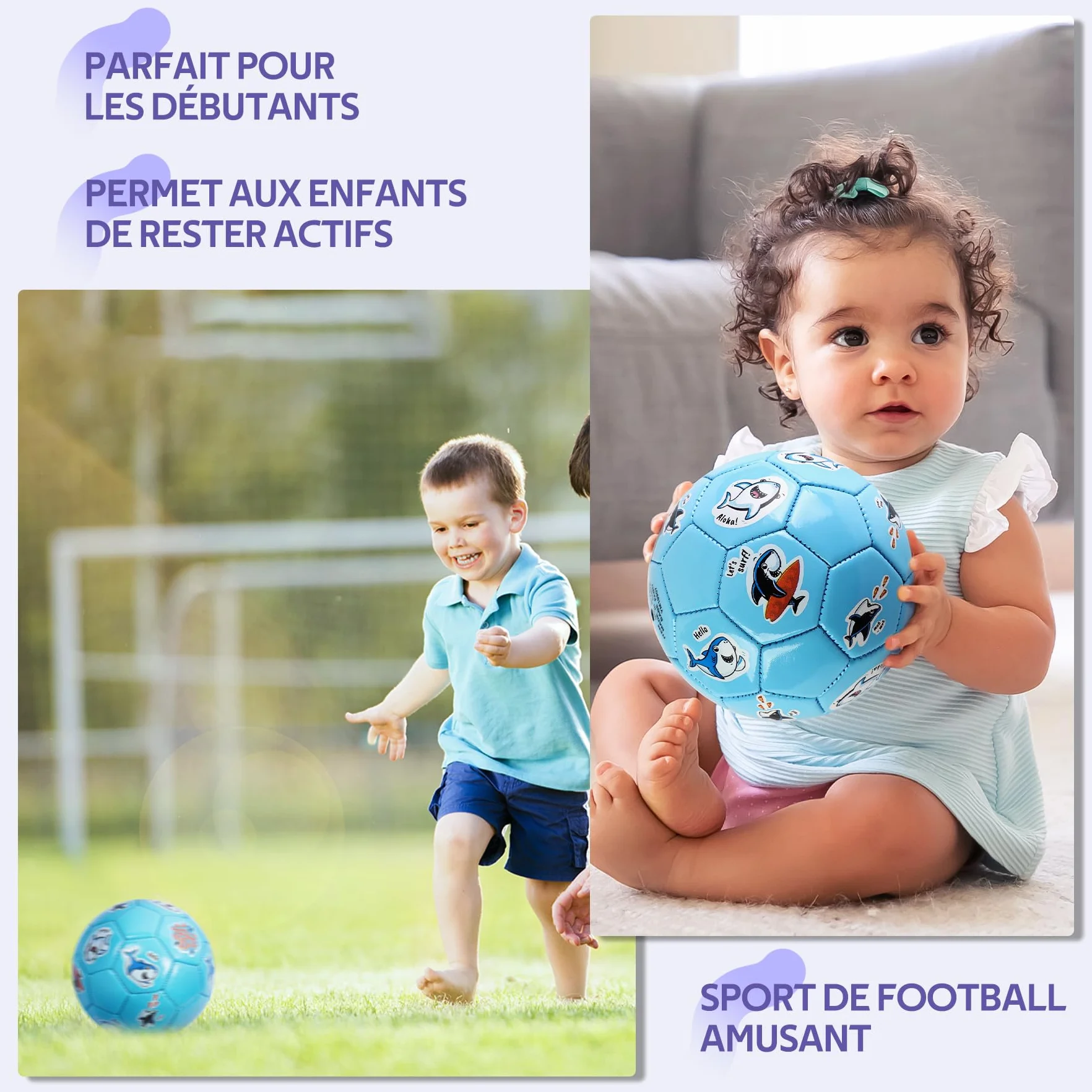 U&C Planet Ballon de Foot Taille 2 pour Enfants avec Pompe – Motif Animal, Jeu Intérieur Extérieur