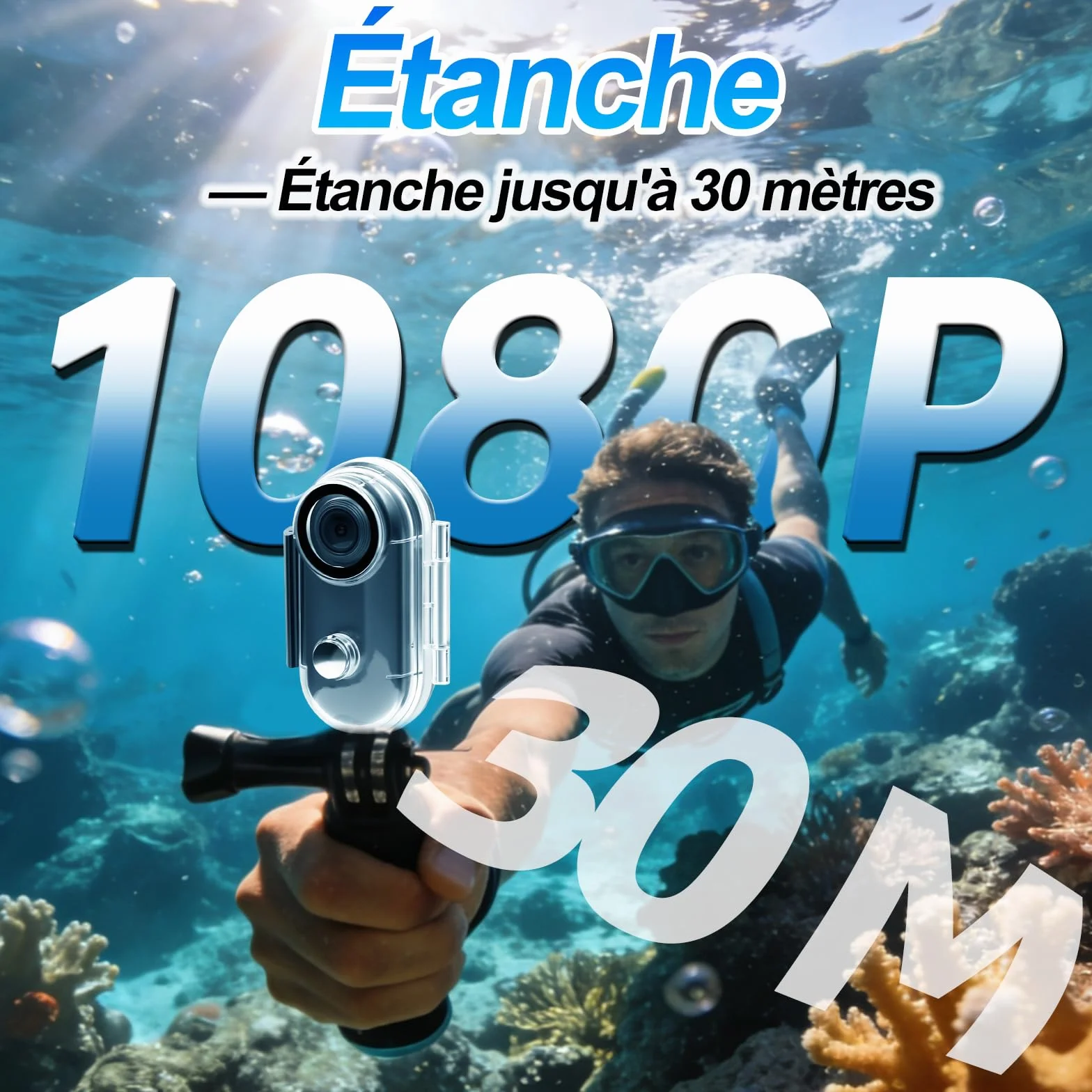 Caméra Sport WiFi Étanche 30m 1080P HD Moto 360 Objectif Grand Angle 150° Dashcam Moto Mini