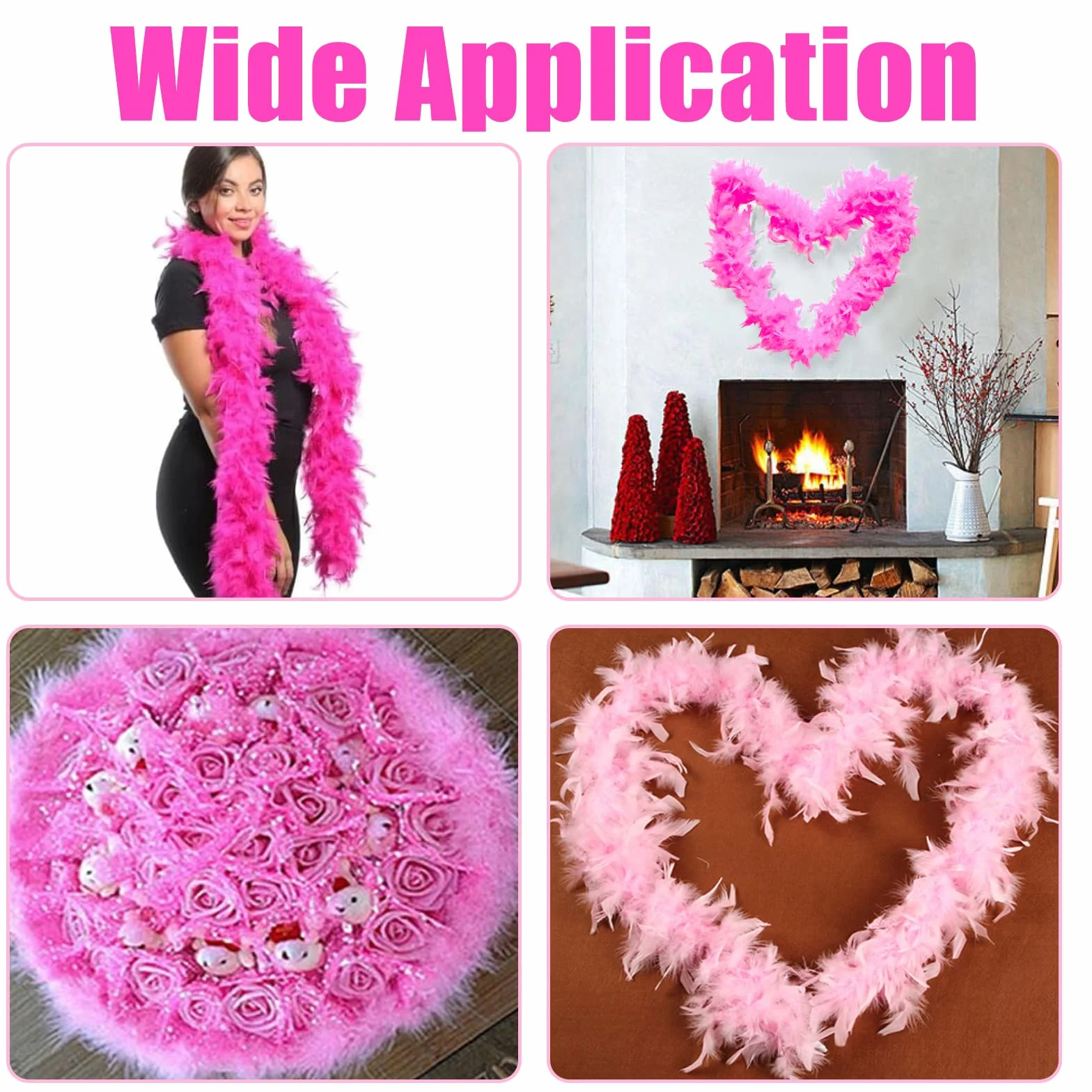 Boa en Plumes Roses avec Lunettes en Forme d'Étoiles et de Cœur, Déguisement Fête Carnaval Cosplay Halloween 200CM