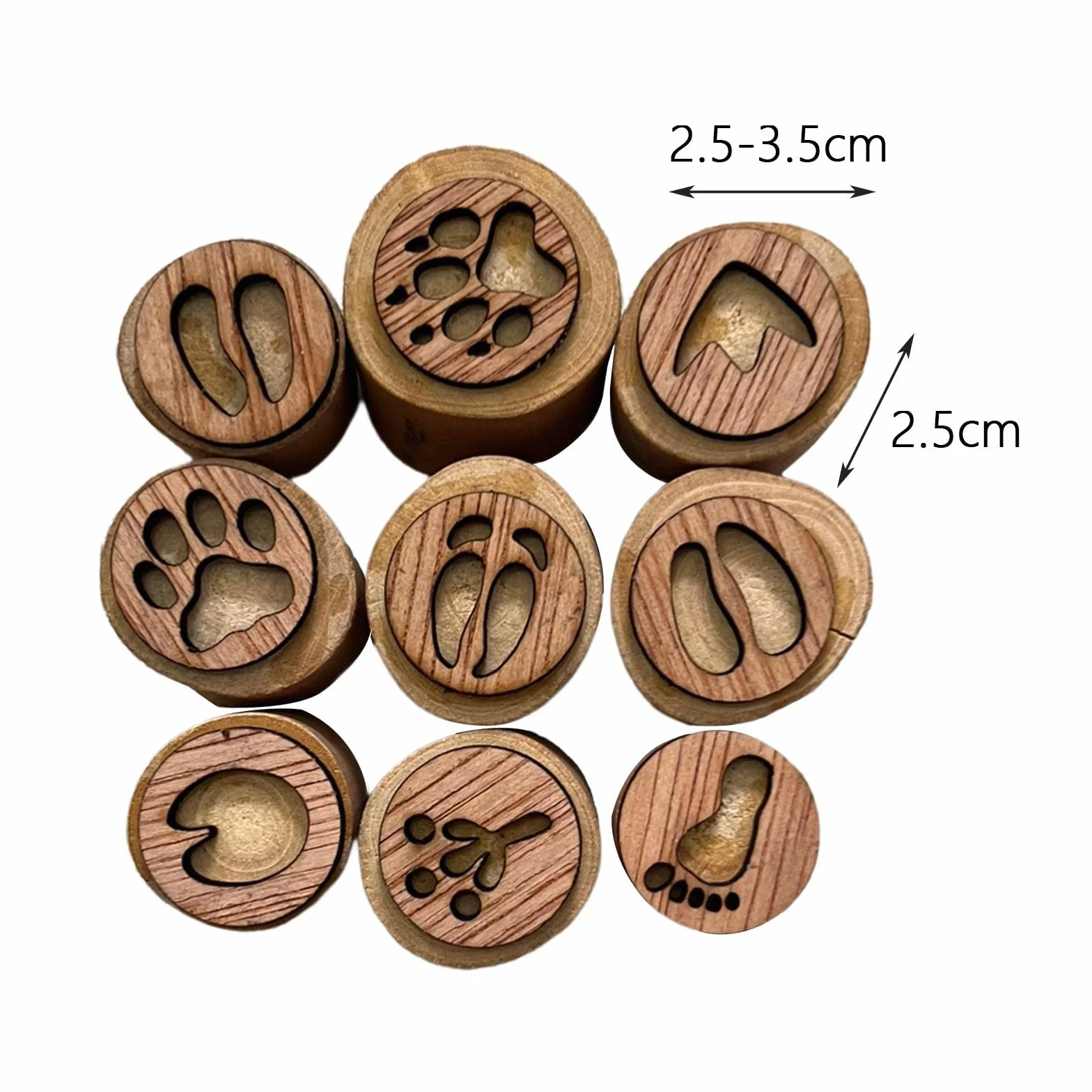 F Fityle 9X Ensemble de Tampons en Bois Animaux Patte Timbre Scrapbook DIY Tampons de Piste d'Animaux Faits à la Main 2,5-3,5 cm