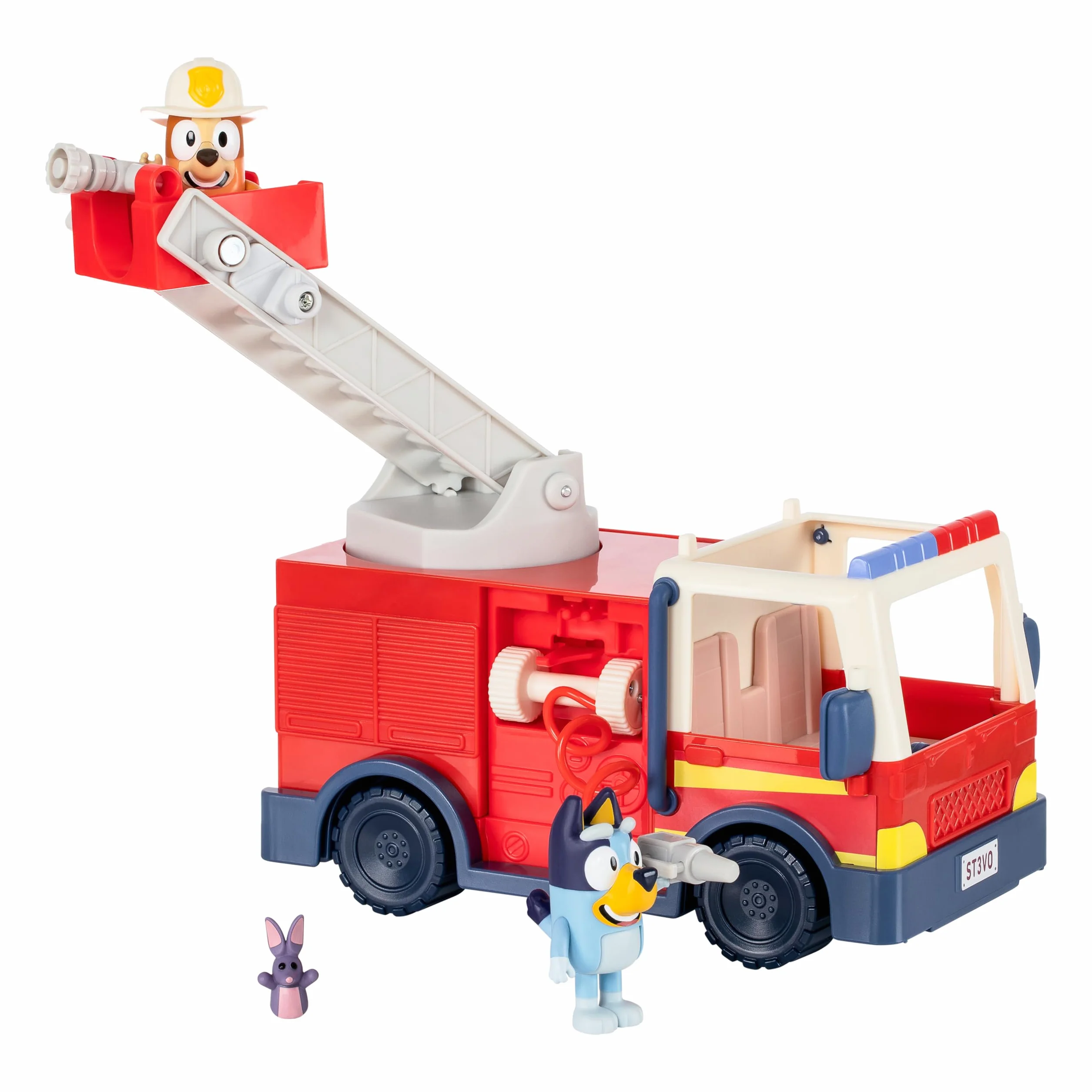 BlueY Camion de Pompier avec Figurines Bingo et Bob Bilby, Échelle Pivotante et Lance
