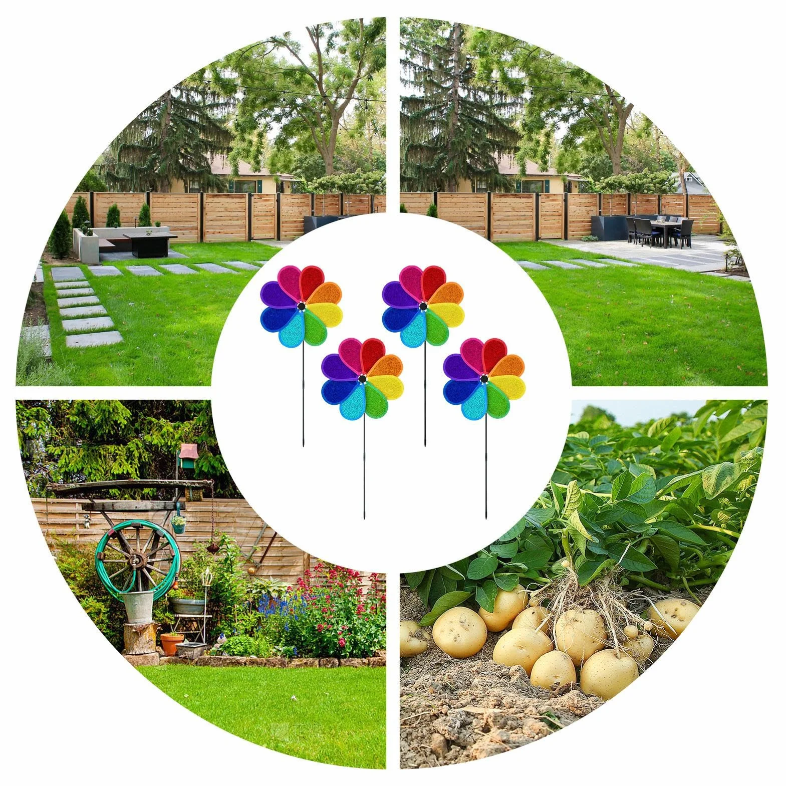 Tourniquets de jardin anti-oiseaux 4 pièces réfléchissant ornement moulin multicolore