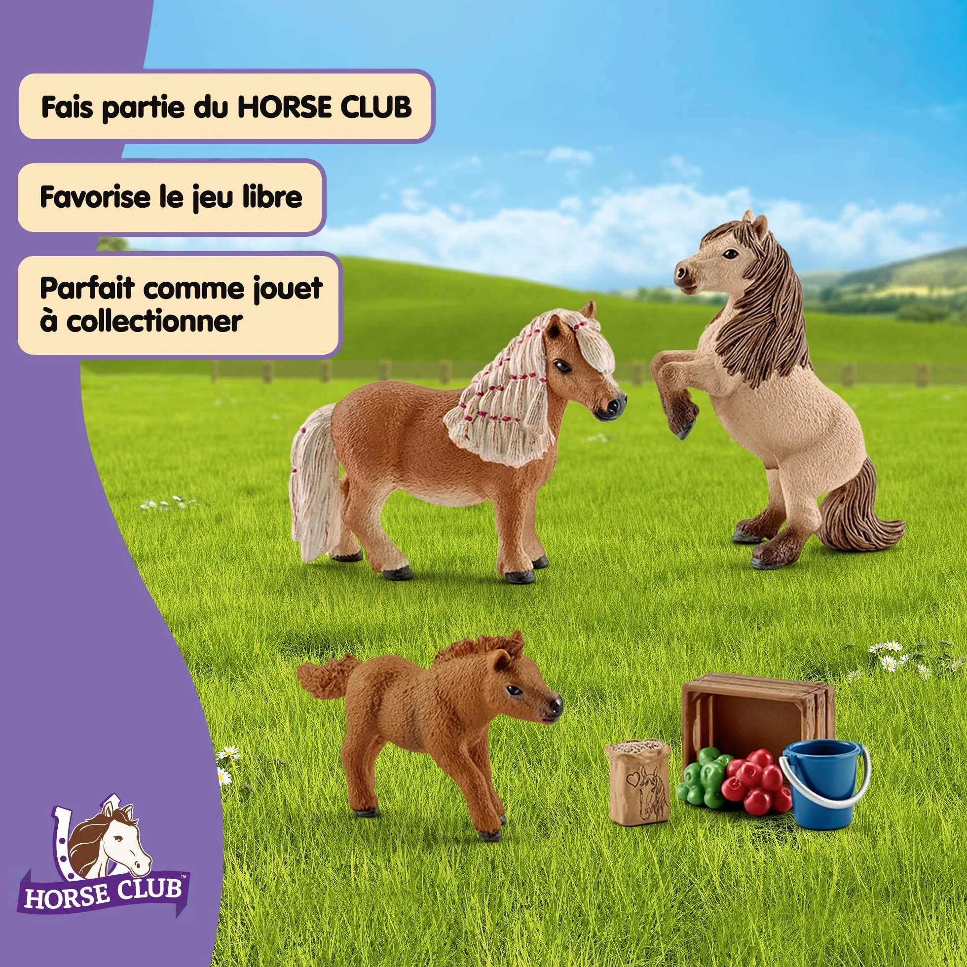 Schleich Horse Club Famille de Mini-shetlands 41432 3 poneys avec accessoires pour chevaux jouet à partir de 5 ans ensemble de 8 pièces