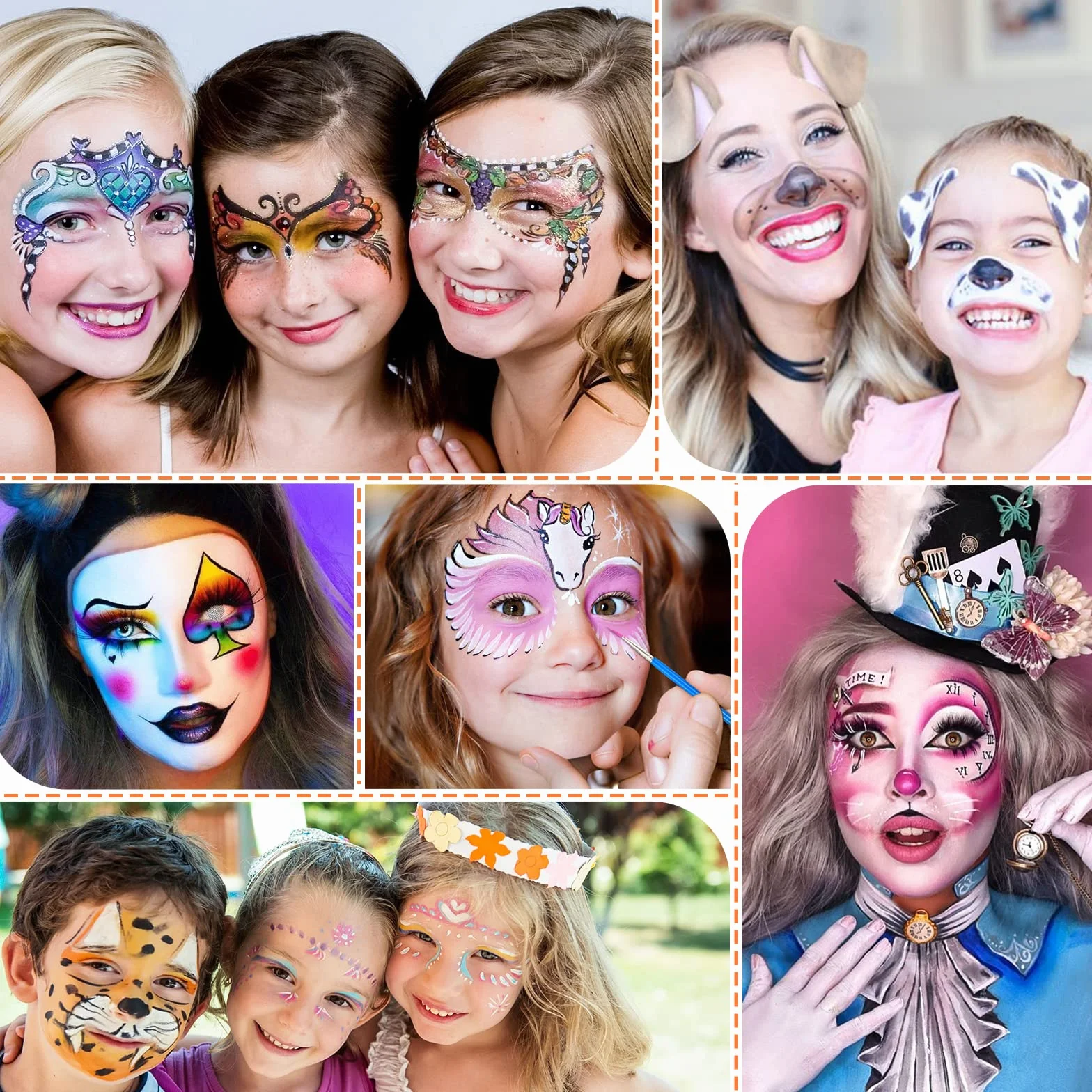 Janolia Palette Maquillage Enfant 18 Couleurs Peinture Visage avec 2 Pinceaux Kit Maquillage Carnaval Halloween