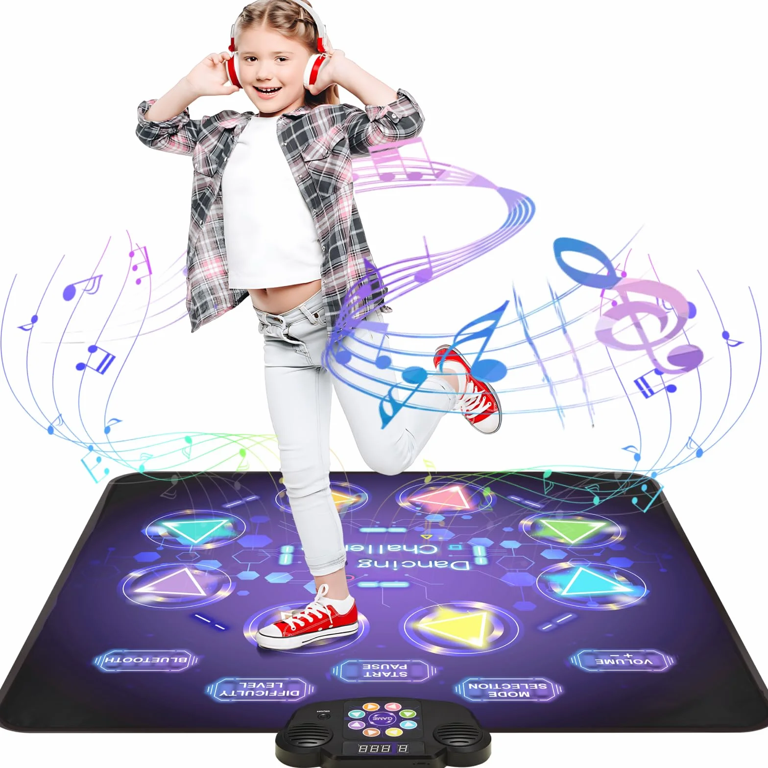 Gleamkid Tapis de Danse Bluetooth pour Enfants, Lumineux 8 Flèches, 8 Modes, 3 Niveaux, Volume Réglable
