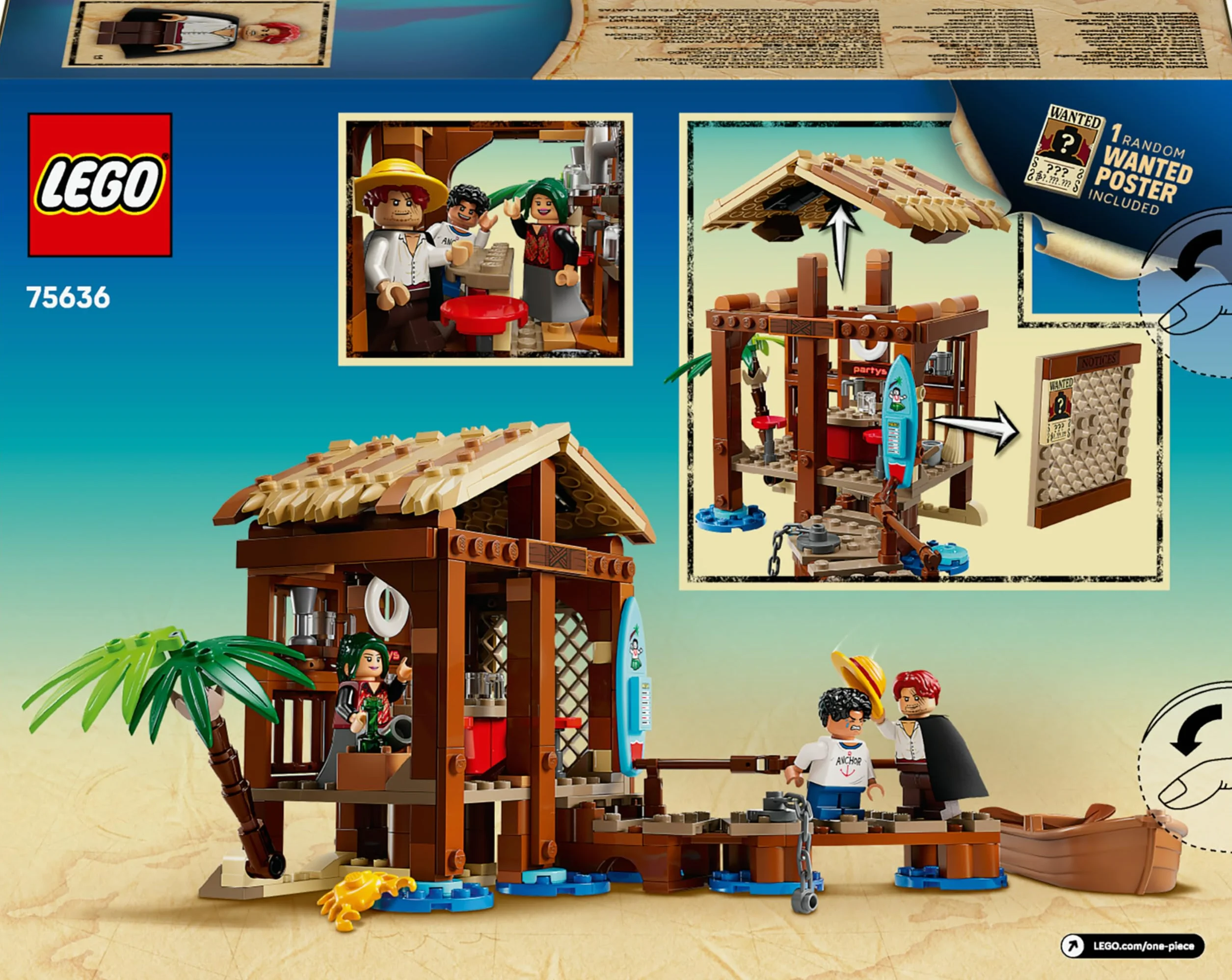 LEGO One Piece Le Bar du Village de Fuchsia Jouet Bateau Minifigurines Luffy Shanks Makino Accessoires Affiche Wanted Cadeau Anime 8 Ans 75636