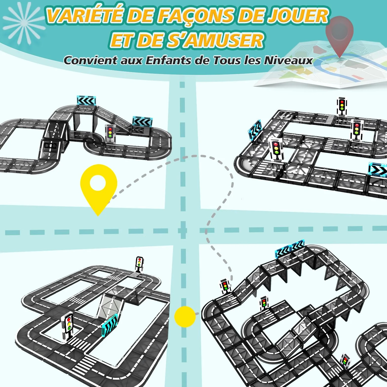 BuzzoXerex Construction Magnetique Route 70 Pièces Magnetic Tiles Enfant Éducatifs Cadeau 3 4 5 6 Ans