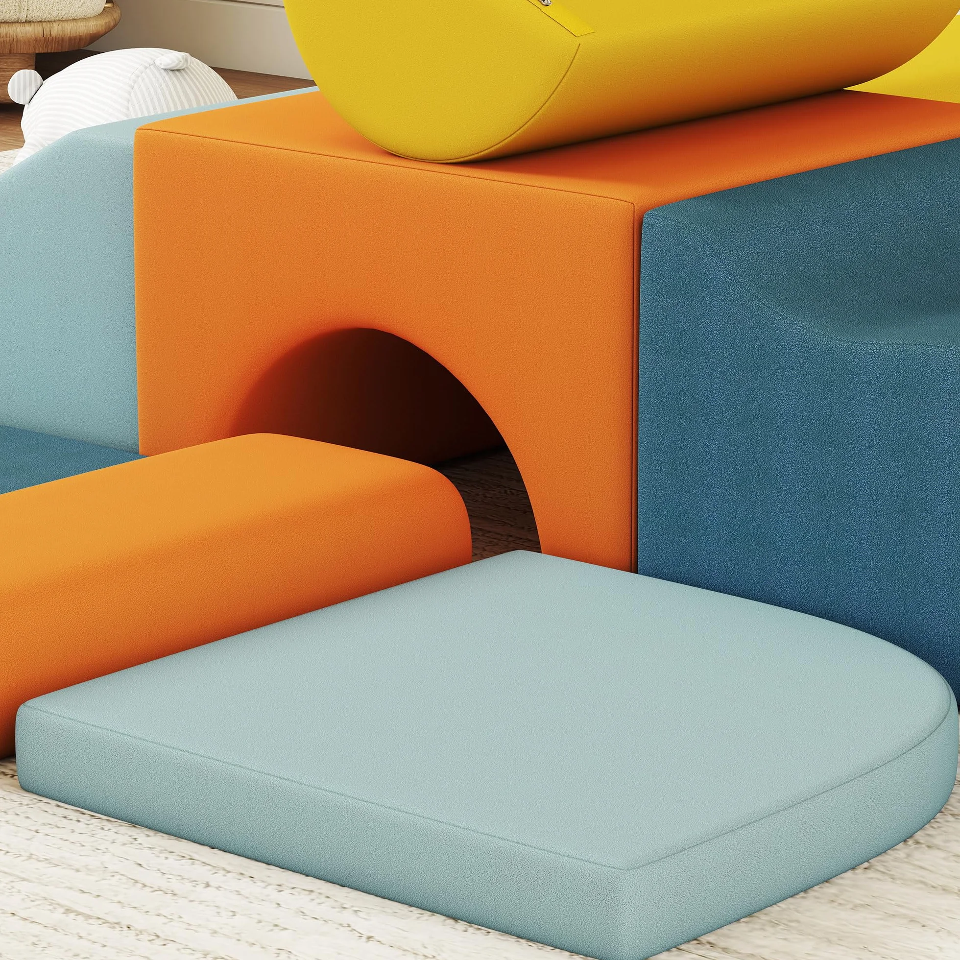AIYAPLAY Parcours motricité bébé 9PCS, module motricité mousse housse amovible velours, blocs construction jouets éducatifs multicolore