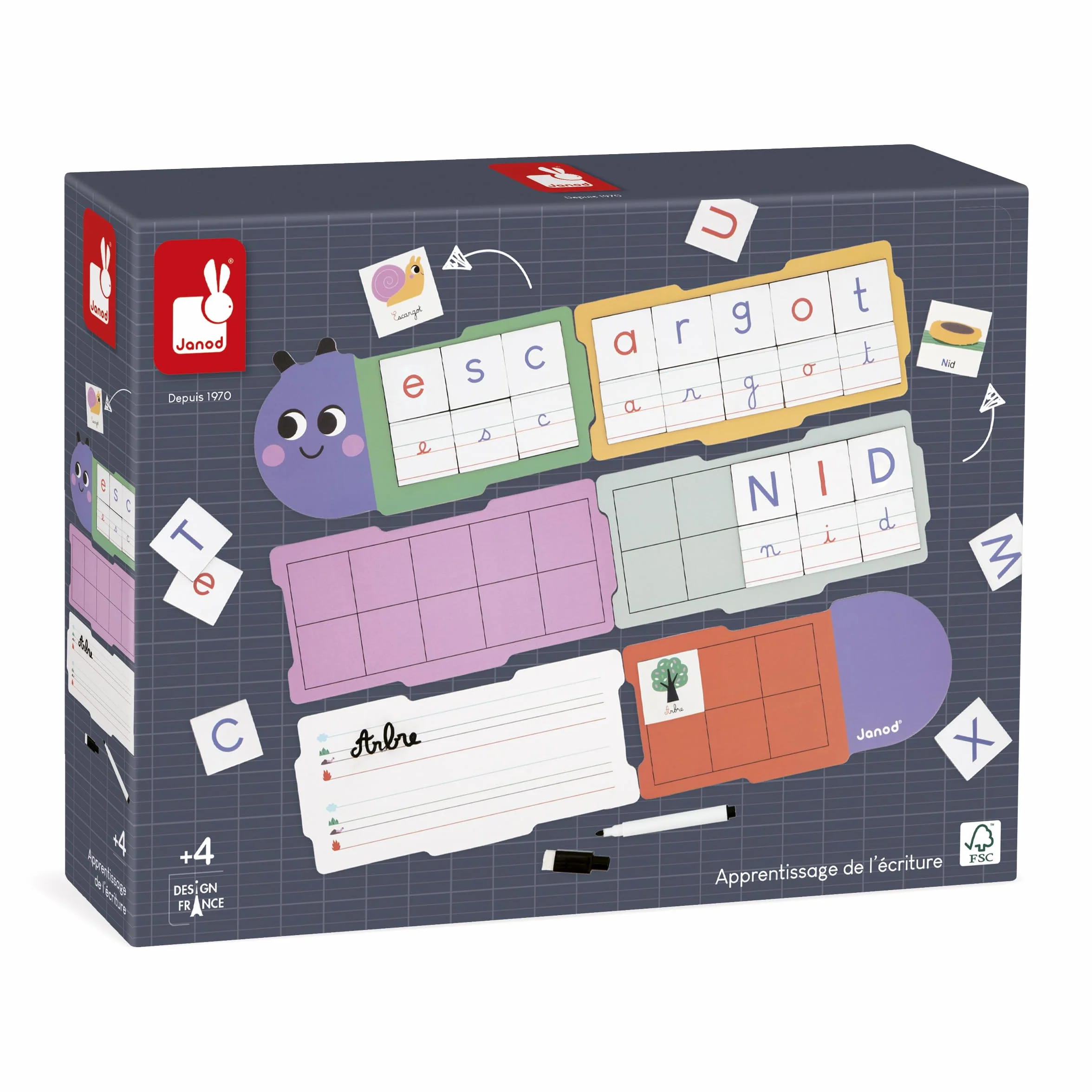 Janod Apprentissage de l'Ecriture Jouet Educatif 6 Planches 78 Lettres Magnétiques Enfant Dès 4 Ans